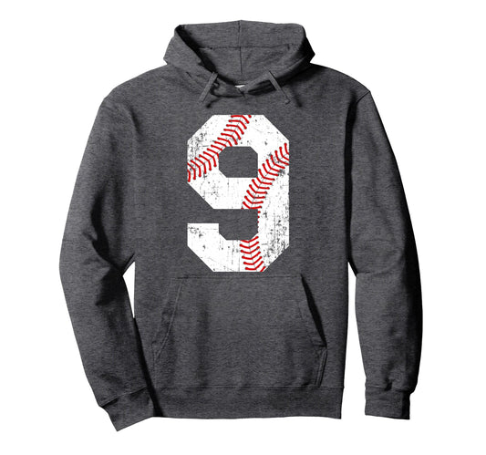 Baseball 9 Jersey Number Hoodie - Streetwear Style for Adults - T-Shirt, Sweatshirt, Hoodie