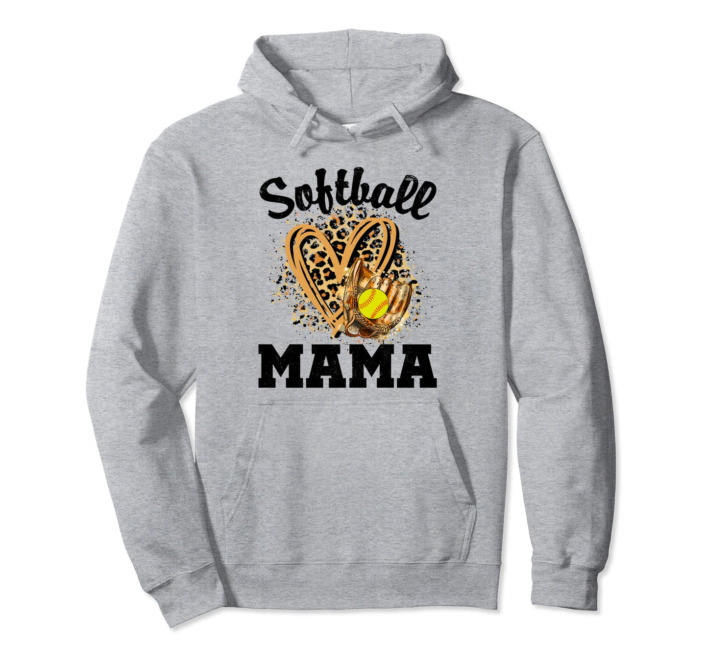 Softball Mama Leopard Heart Softball Hoodie - Fun Novelty Design Unisex - T-Shirt, Sweatshirt, Hoodie
