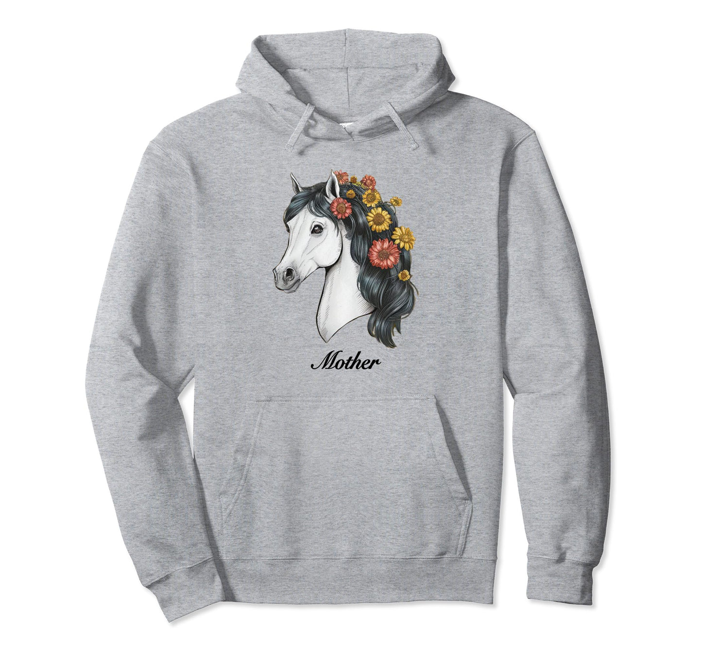 Coquette White Horse Flowers Mother Hoodie - Unique Graphic Men Women - T-Shirt, Sweatshirt, Hoodie