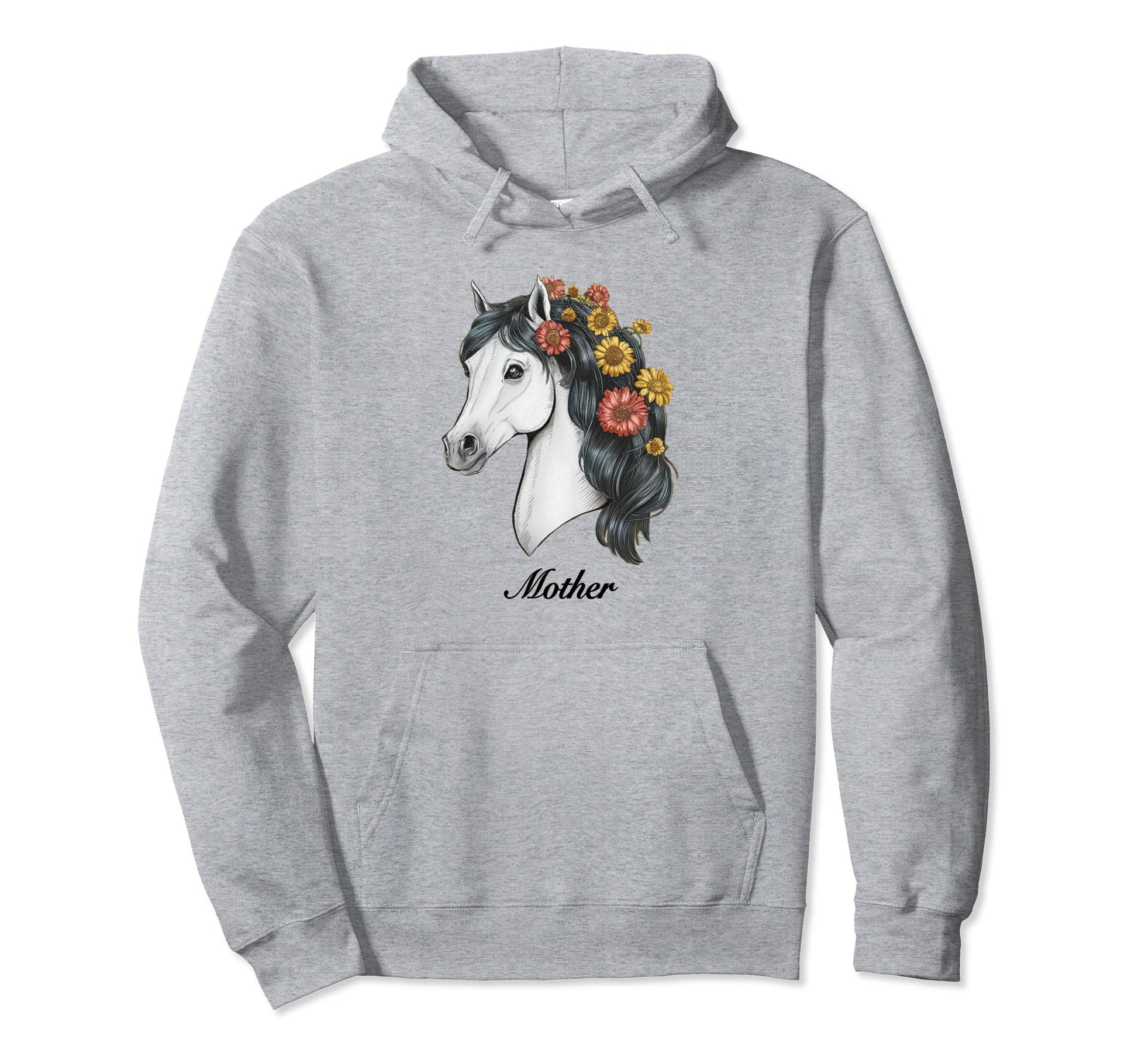 Coquette White Horse Flowers Mother Hoodie - Unique Graphic Men Women - T-Shirt, Sweatshirt, Hoodie