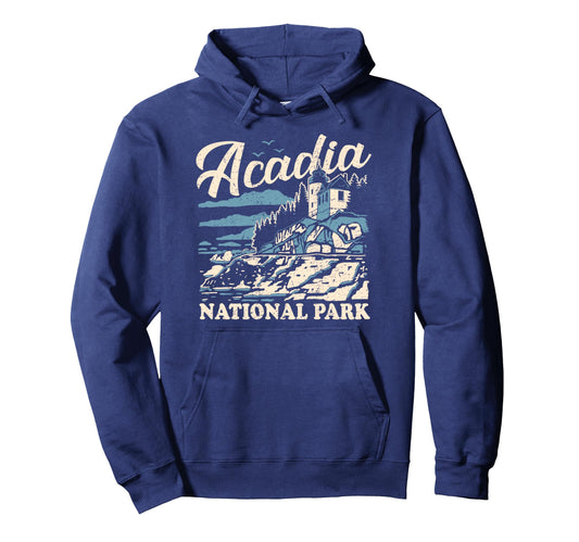 Acadia National Park Maine Distressed Hoodie - Unique Graphic Men Women - T-Shirt, Sweatshirt, Hoodie