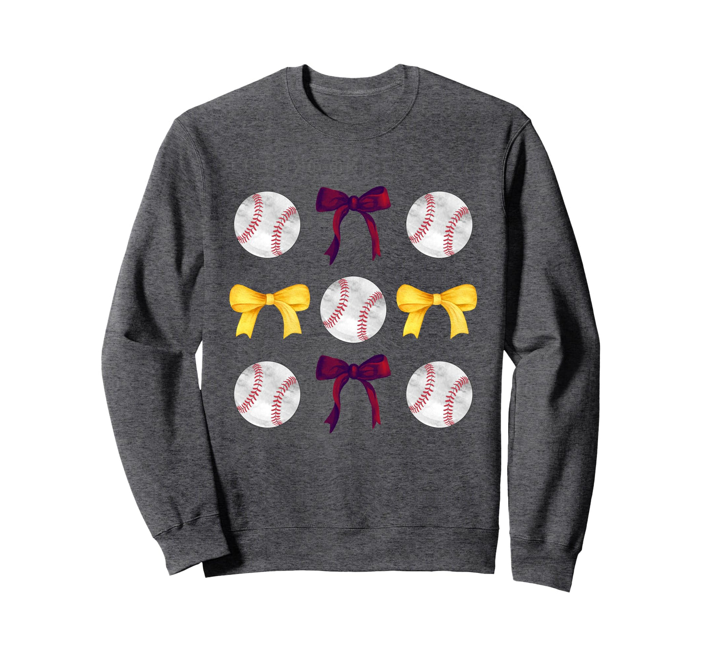 Baseballs Maroon Yellow Bows Ball Mom Sweatshirt - Novelty Apparel Unisex - T-Shirt, Sweatshirt, Hoodie