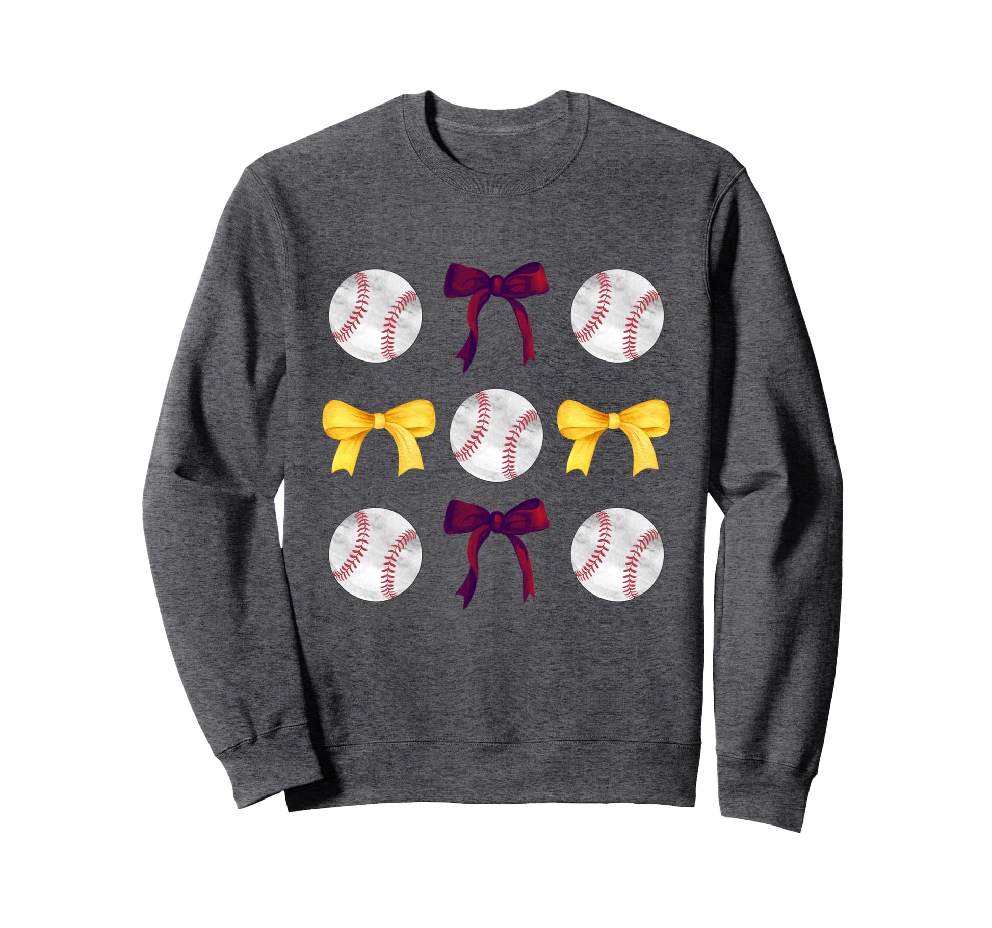 Baseballs Maroon Yellow Bows Ball Mom Sweatshirt - Novelty Apparel Unisex - T-Shirt, Sweatshirt, Hoodie