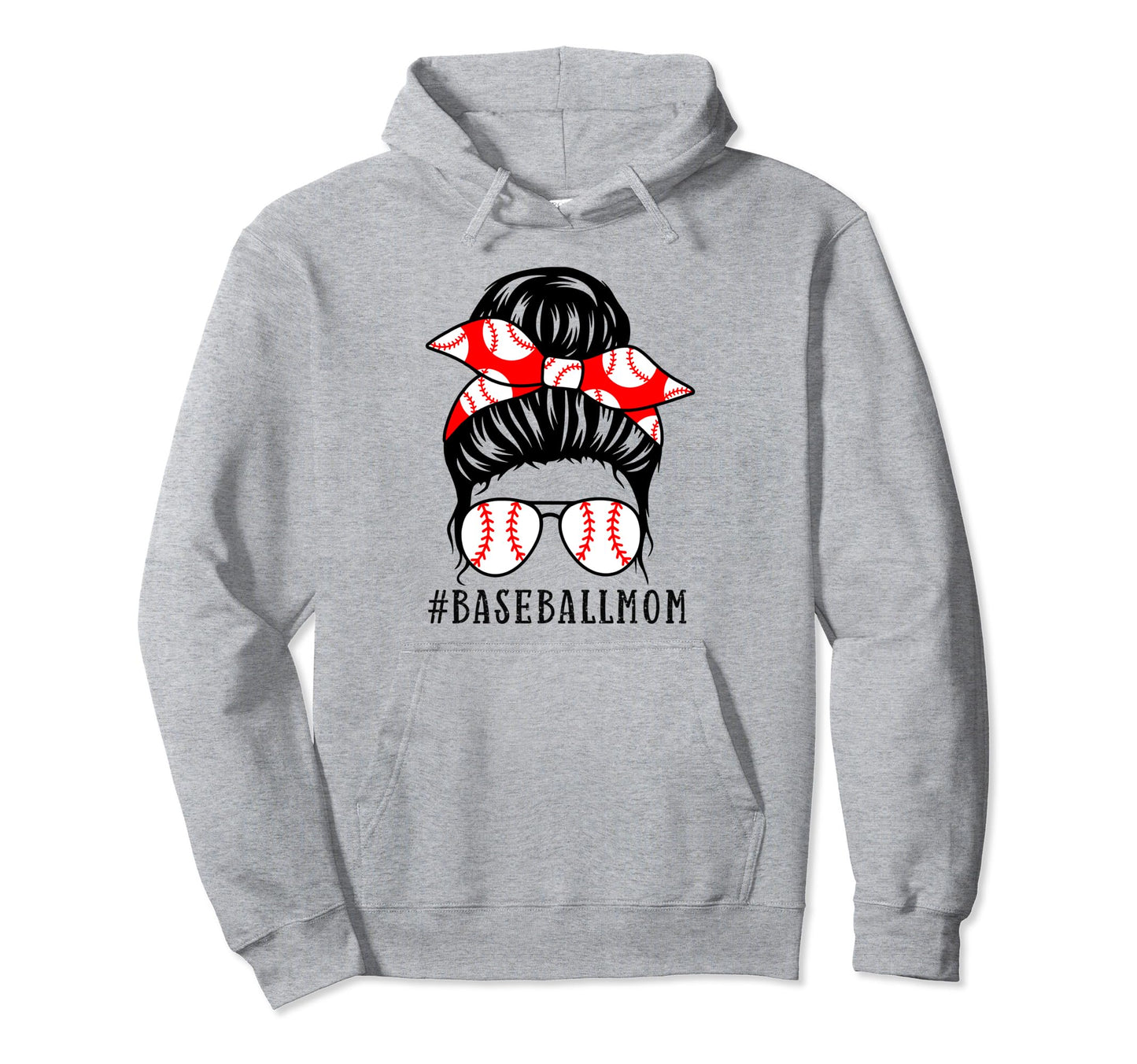 Baseball Mom Leopard Messy Bun Game Day Hoodie - Trendy Graphic Men Women - T-Shirt, Sweatshirt, Hoodie