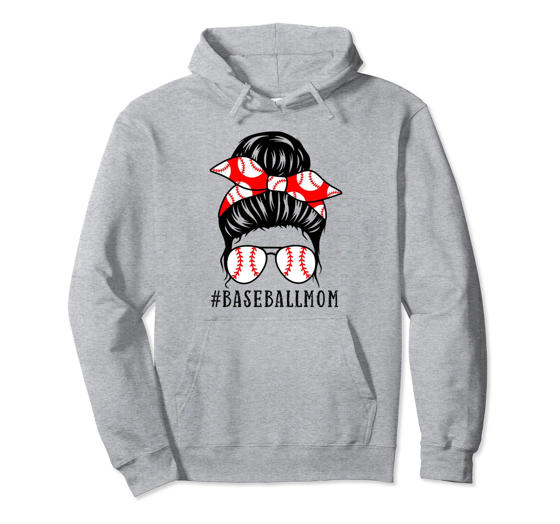 Baseball Mom Leopard Messy Bun Game Day Hoodie - Trendy Graphic Men Women - T-Shirt, Sweatshirt, Hoodie