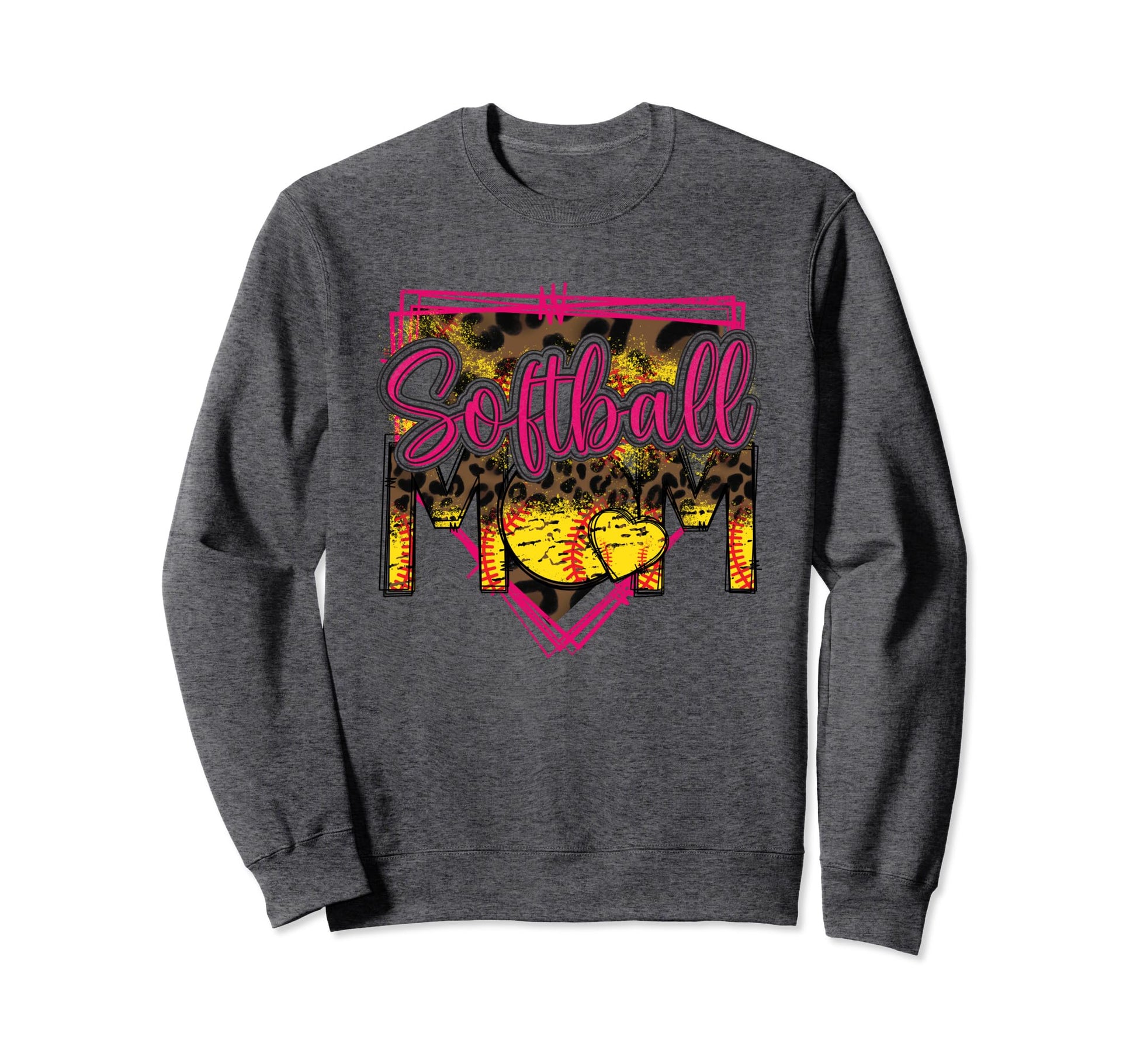 Softball Mom Leopard Funny Sweatshirt - Minimalist Print for Adults - T-Shirt, Sweatshirt, Hoodie