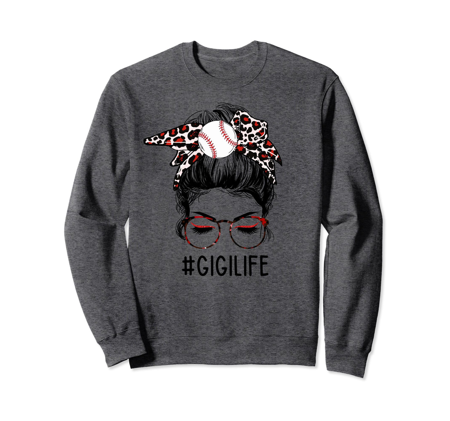 Leopard Messy Bun Baseball Gi Gi Sweatshirt - Minimalist Print for Adults - T-Shirt, Sweatshirt, Hoodie