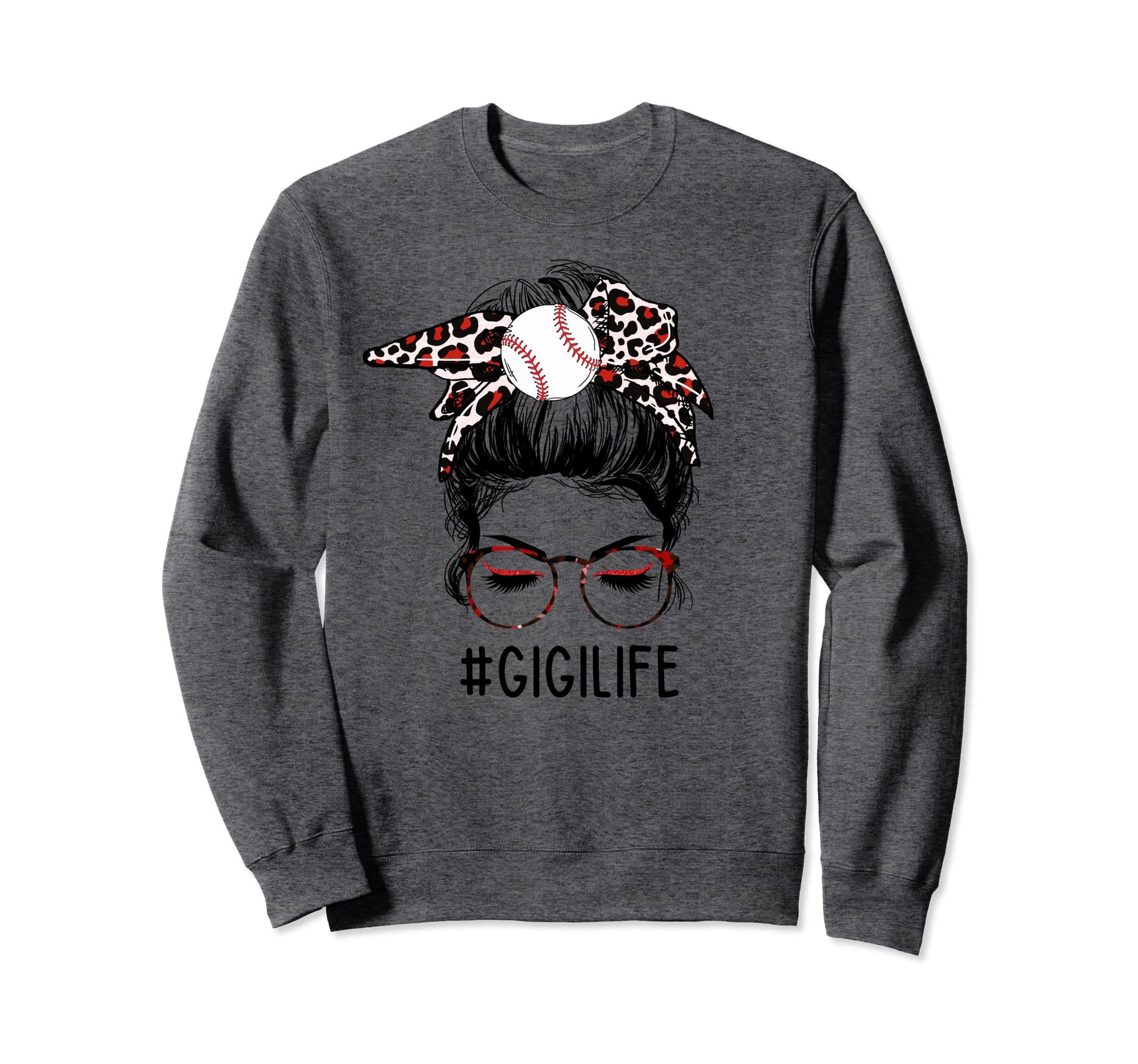 Leopard Messy Bun Baseball Gi Gi Sweatshirt - Minimalist Print for Adults - T-Shirt, Sweatshirt, Hoodie