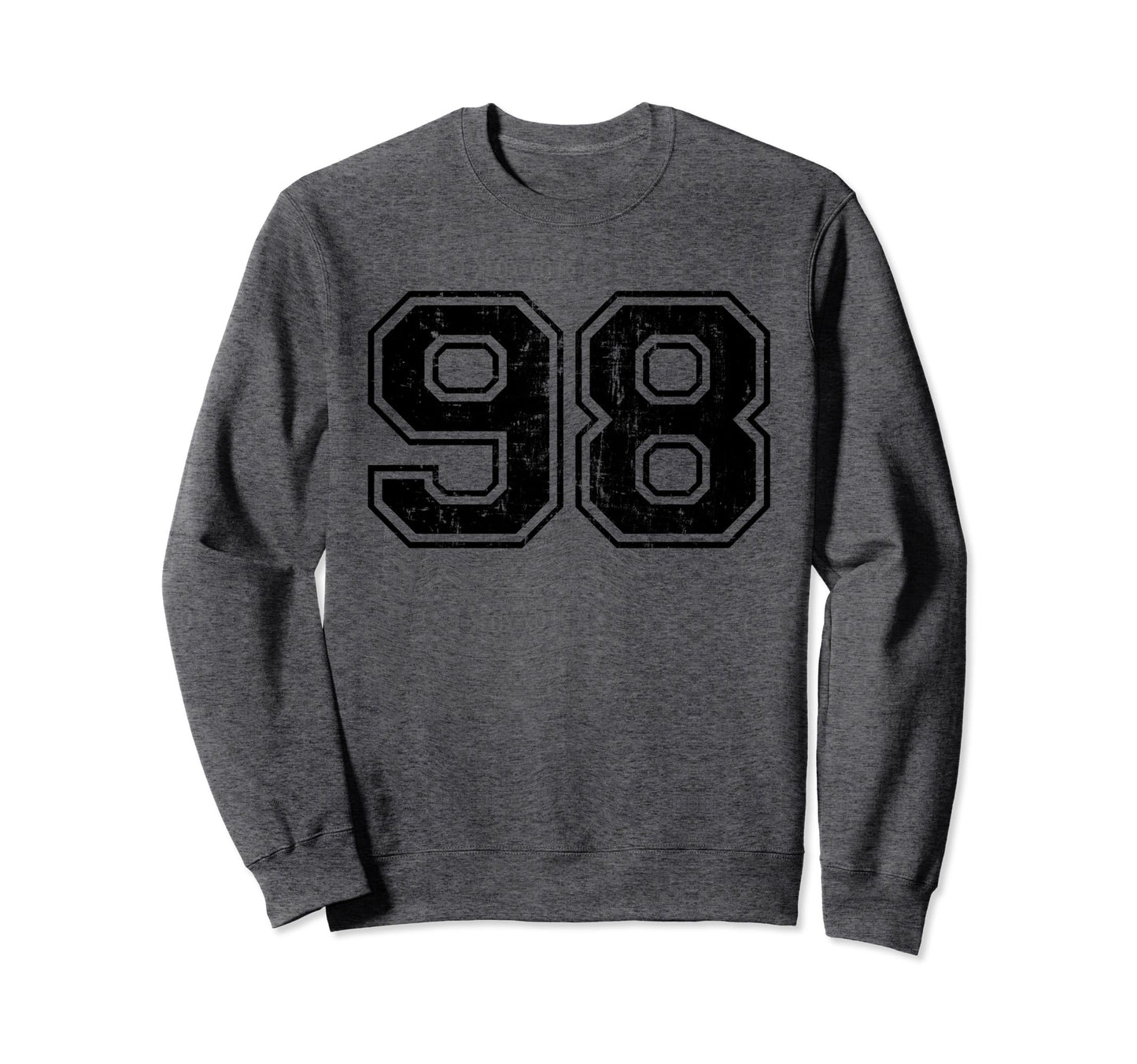 Number 98 Varsity Distressed Sport Team Sweatshirt - Graphic Print Unisex - T-Shirt, Sweatshirt, Hoodie