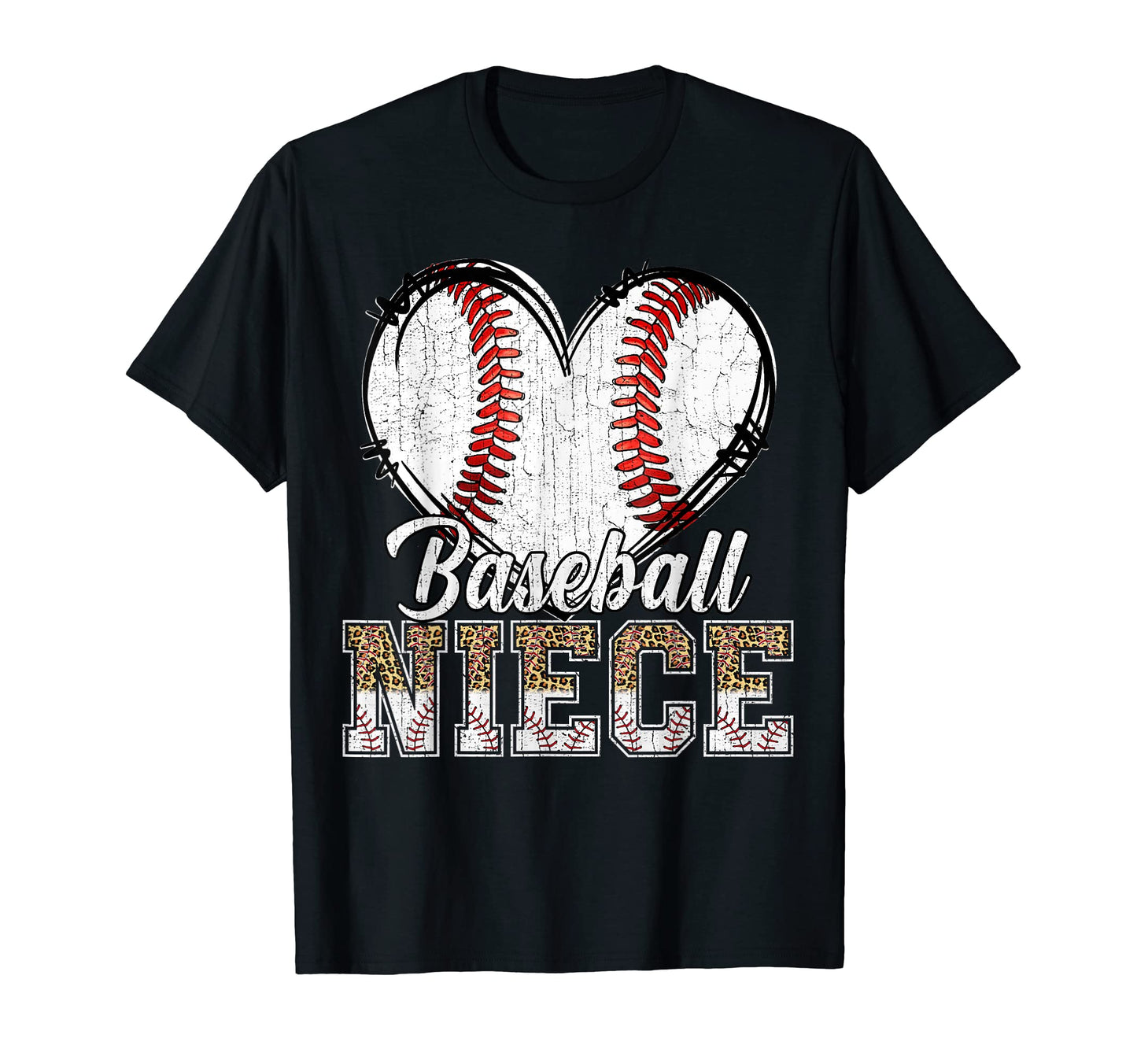 Softball Baseball Niece Heart Leopard T-Shirt - Unique Graphic for Adults - T-Shirt, Sweatshirt, Hoodie