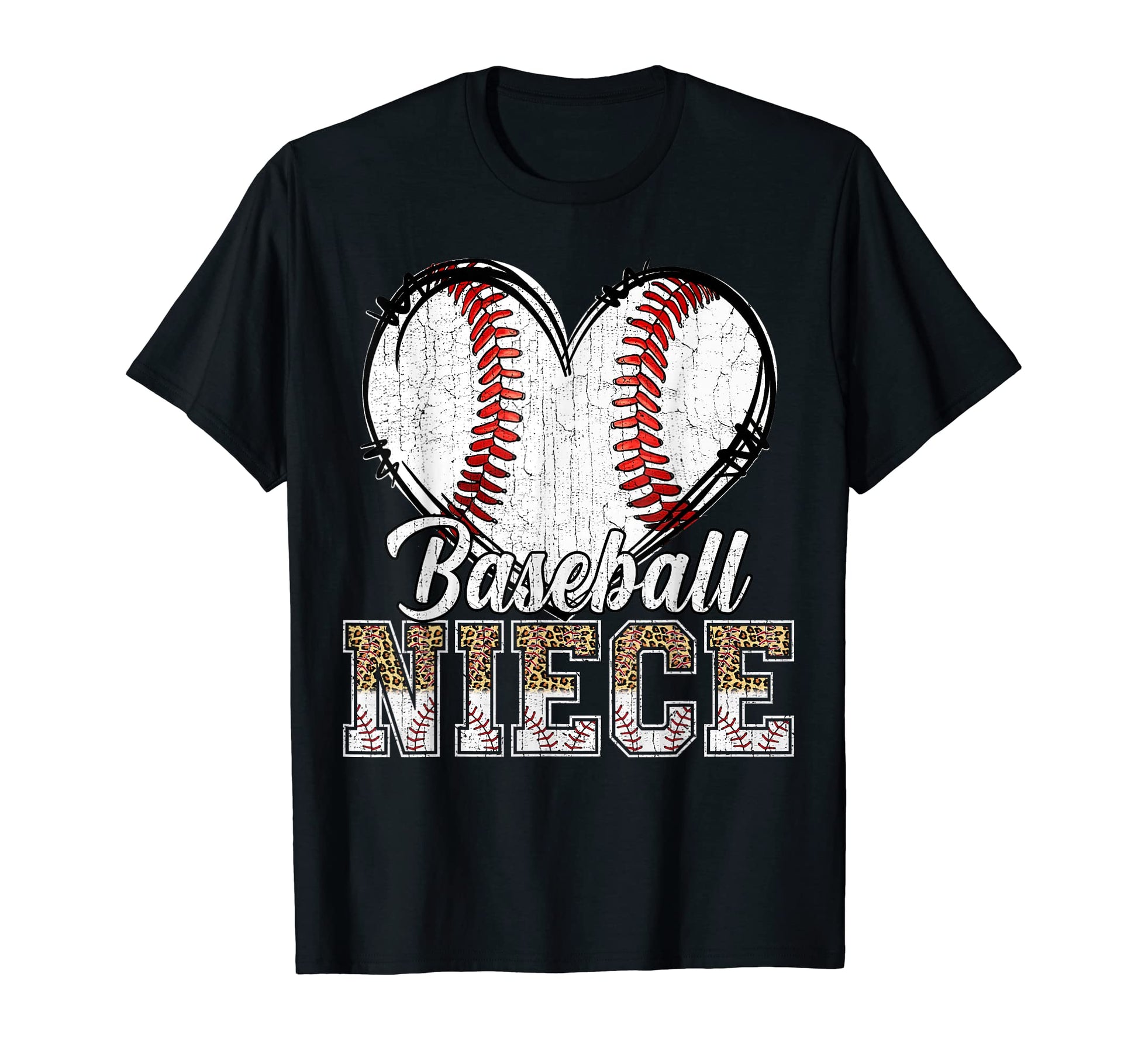Softball Baseball Niece Heart Leopard T-Shirt - Unique Graphic for Adults - T-Shirt, Sweatshirt, Hoodie
