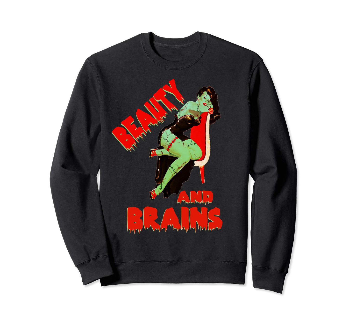 Zombie Pin Up Halloween Beauty Brains Sweatshirt - Minimalist Print Unisex - T-Shirt, Sweatshirt, Hoodie