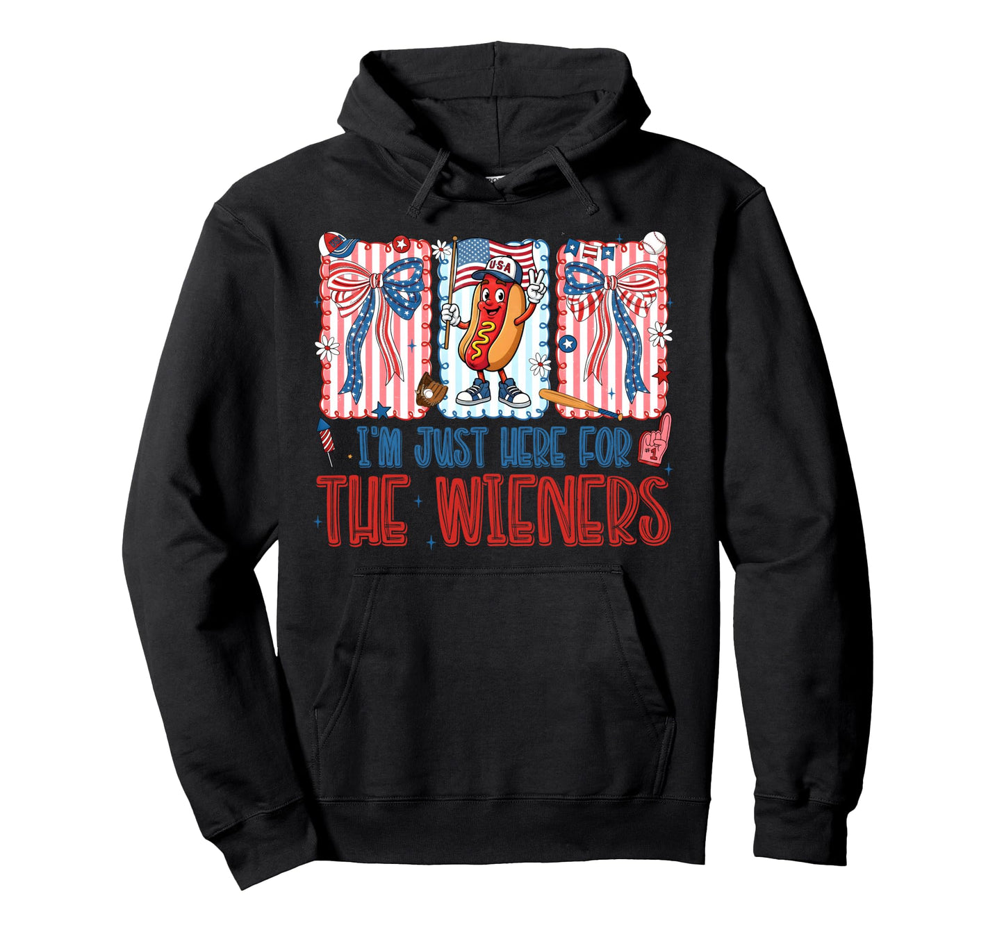 Just Here Wieners Hot Dog 4Th July Coquette Hoodie - Unique Graphic Unisex - T-Shirt, Sweatshirt, Hoodie