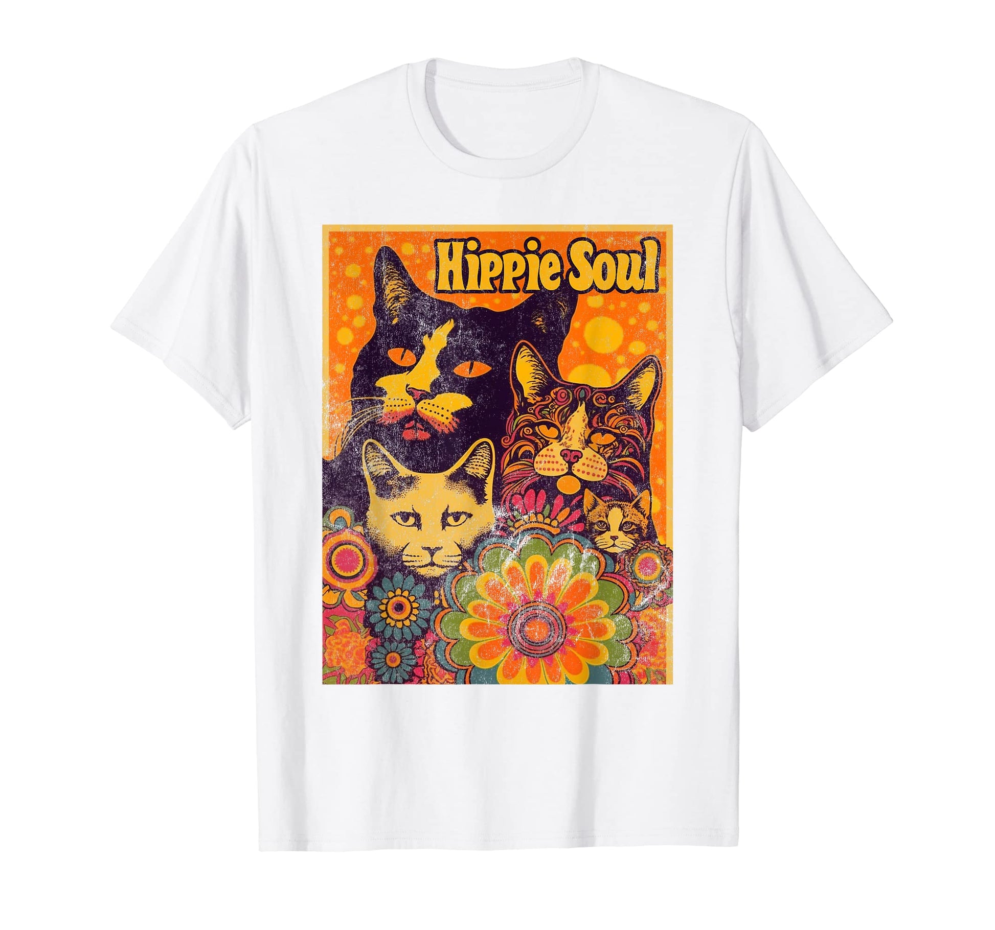 Cat Funny 60S 70S Hippie Flowers T-Shirt - Streetwear Style for Adults - T-Shirt, Sweatshirt, Hoodie