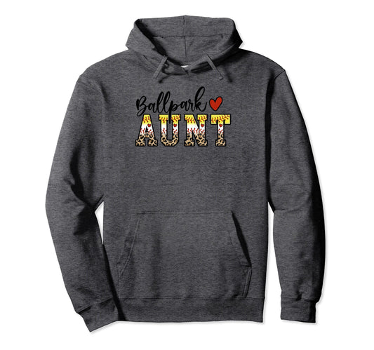 Ballpark Aunt Baseball Softball Mom Leopard Hoodie - Graphic Print Unisex - T-Shirt, Sweatshirt, Hoodie