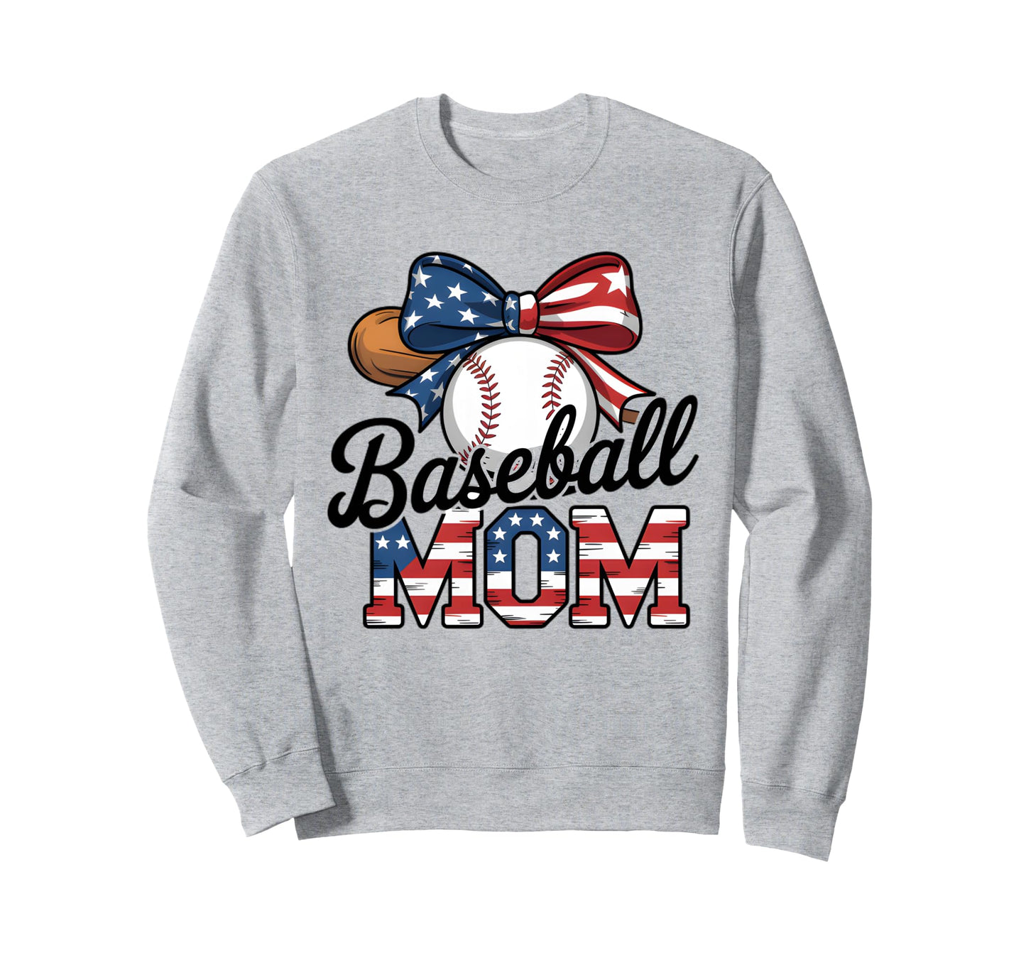 Baseball Mom Usa Flag Bow Support Sweatshirt - Novelty Apparel for Adults - T-Shirt, Sweatshirt, Hoodie