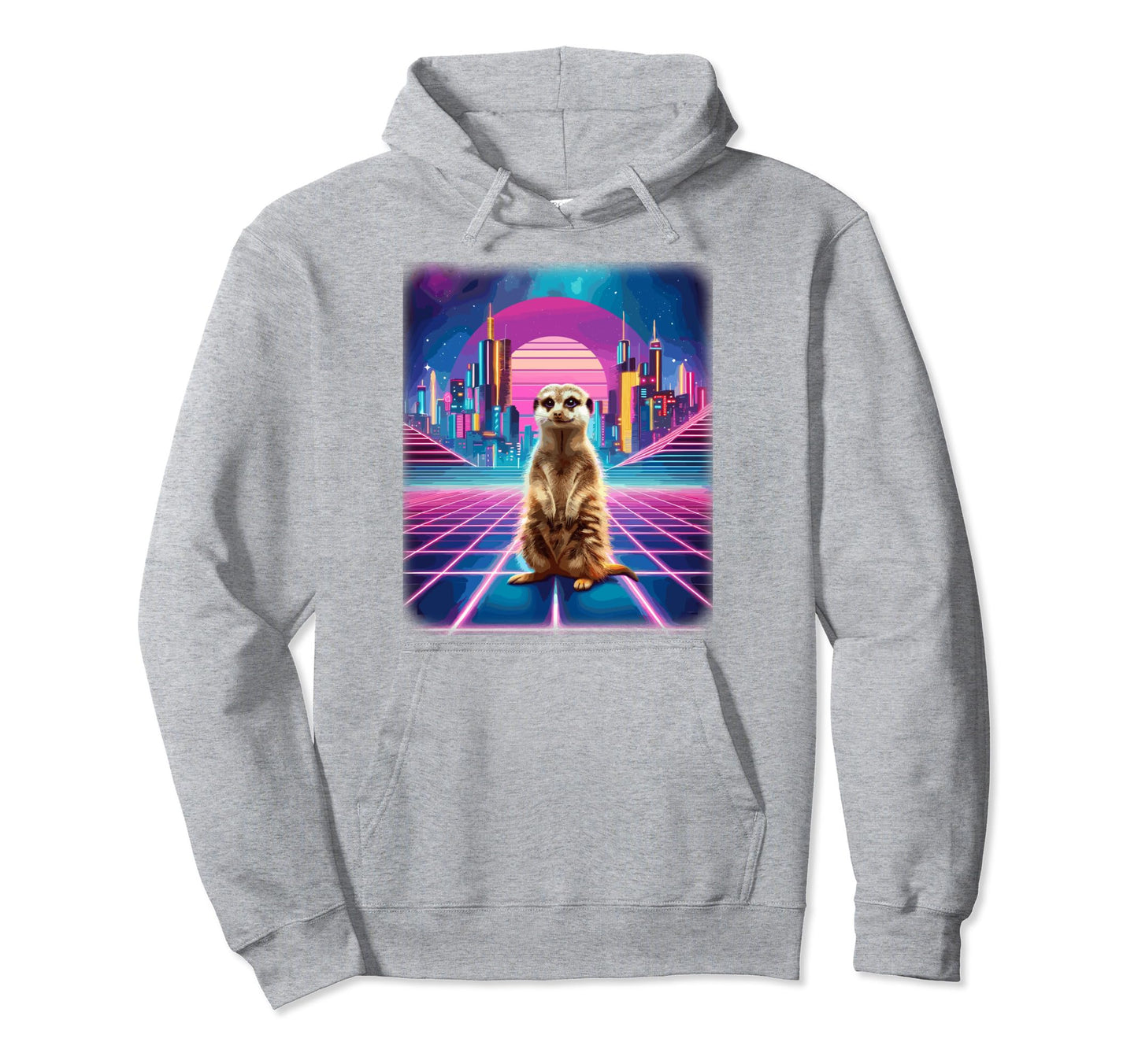 Synthwave Aesthetic Meerkat Lover 80S Hoodie - Trendy Graphic Unisex - T-Shirt, Sweatshirt, Hoodie
