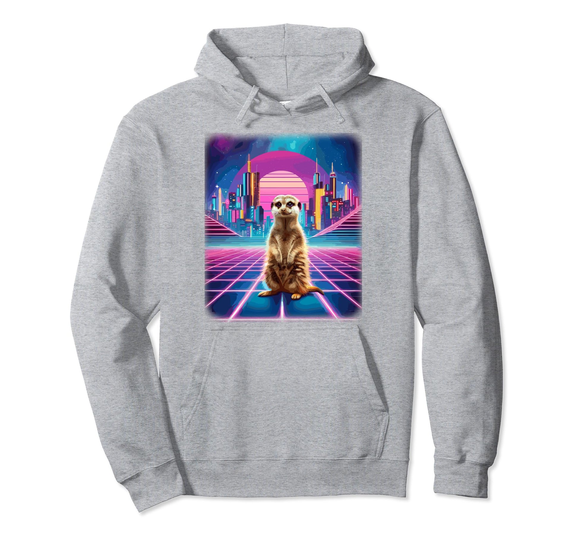 Synthwave Aesthetic Meerkat Lover 80S Hoodie - Trendy Graphic Unisex - T-Shirt, Sweatshirt, Hoodie