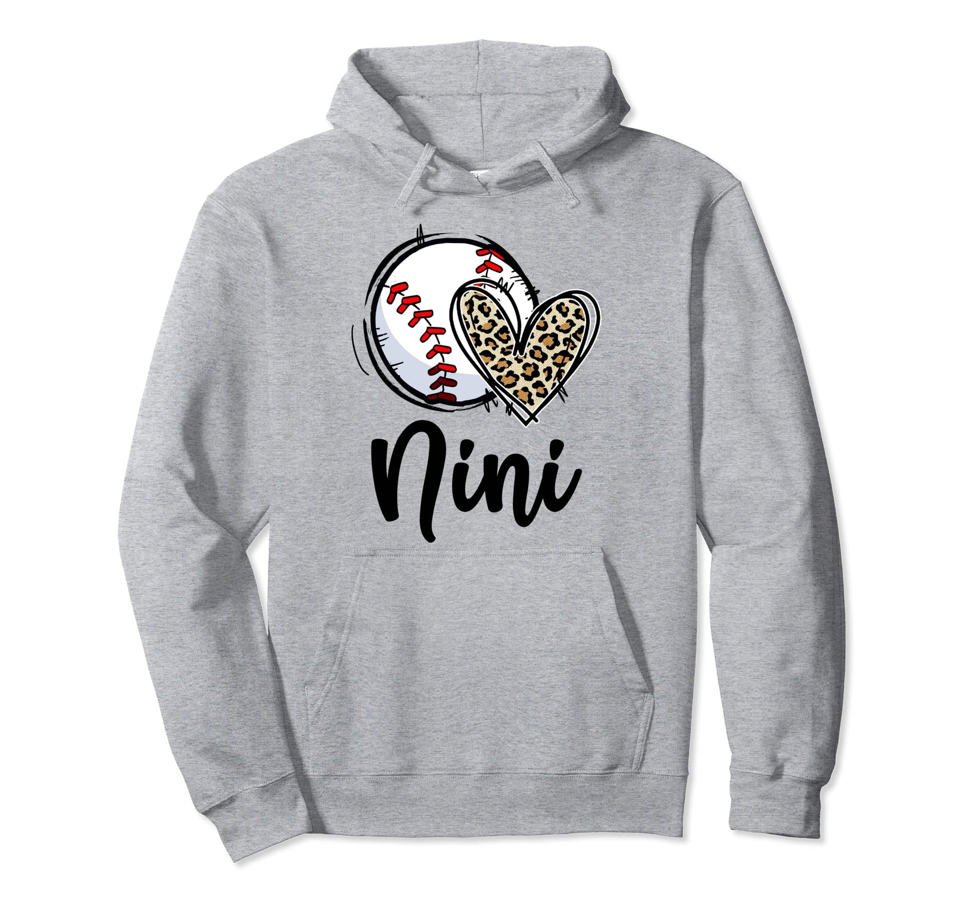 Baseball Nini Leopard Heart Hoodie - Minimalist Print Men Women - T-Shirt, Sweatshirt, Hoodie