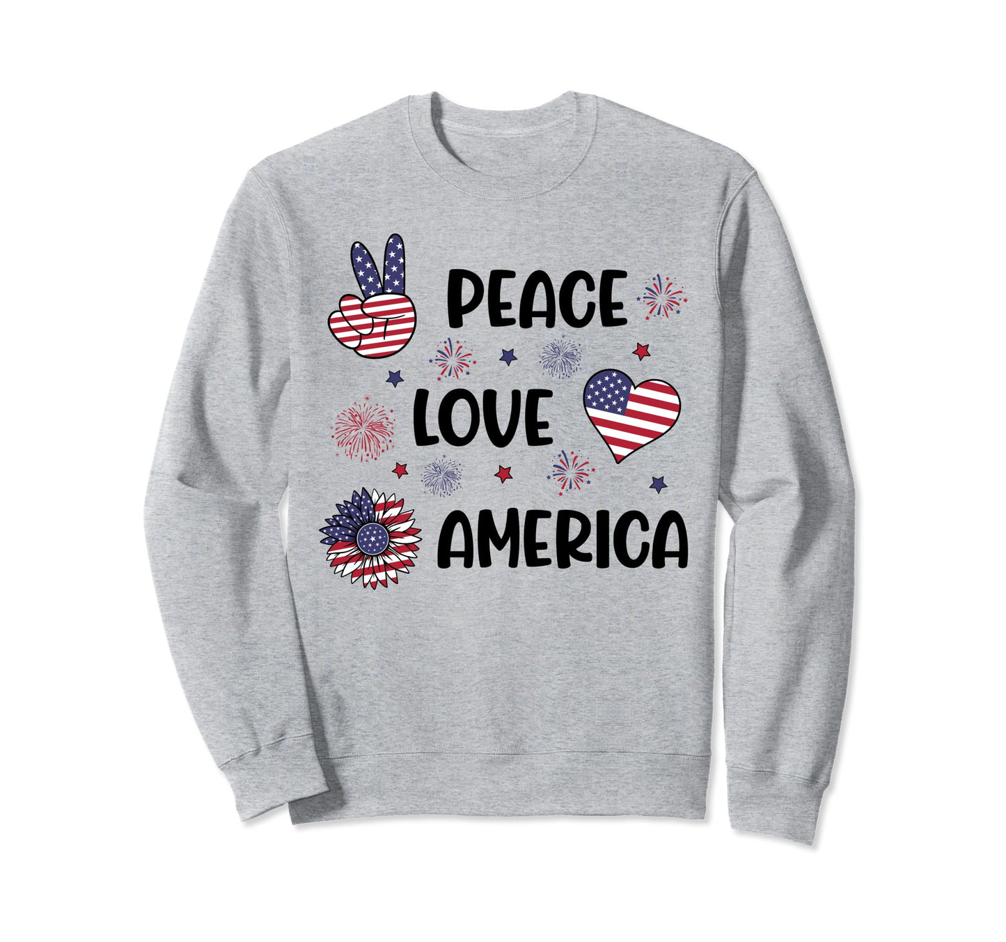 4Th July Patriotic Peace Love Sweatshirt - Minimalist Print for Adults - T-Shirt, Sweatshirt, Hoodie