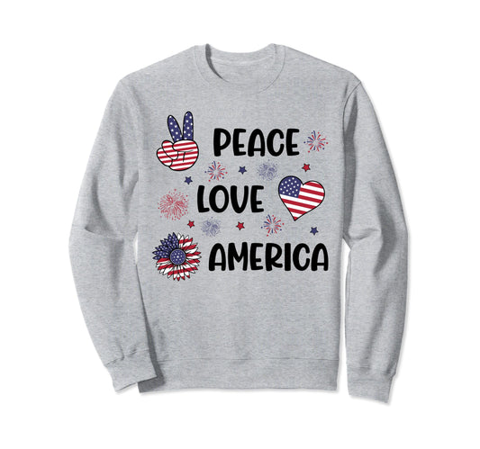 4Th July Patriotic Peace Love Sweatshirt - Minimalist Print for Adults - T-Shirt, Sweatshirt, Hoodie