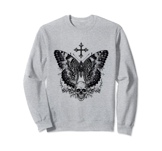 Aesthetic Black Goth Skull Cross Sweatshirt - Aesthetic Graphic Unisex - T-Shirt, Sweatshirt, Hoodie