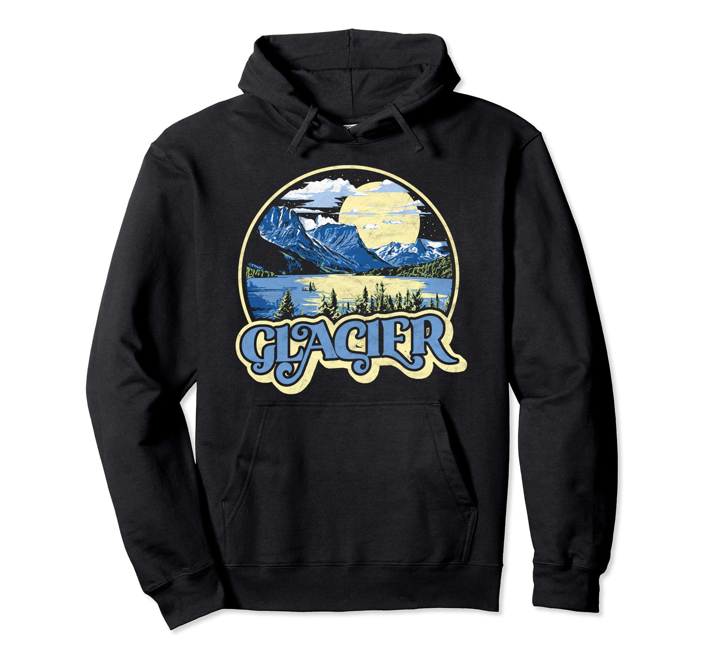 Glacier National Park Distressed 80S Sketch Hoodie - Unique Graphic Unisex - T-Shirt, Sweatshirt, Hoodie