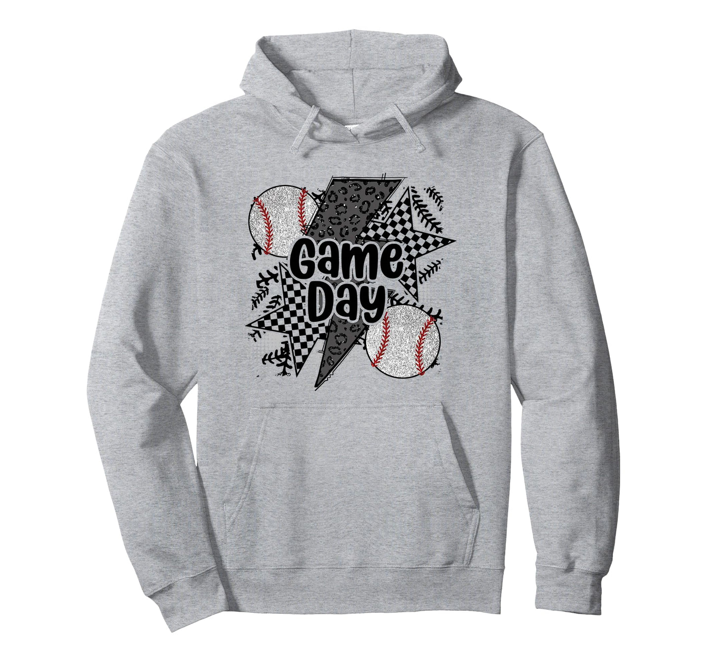 Game Day Baseball Checkered Baseball Hoodie - Novelty Apparel Men Women - T-Shirt, Sweatshirt, Hoodie