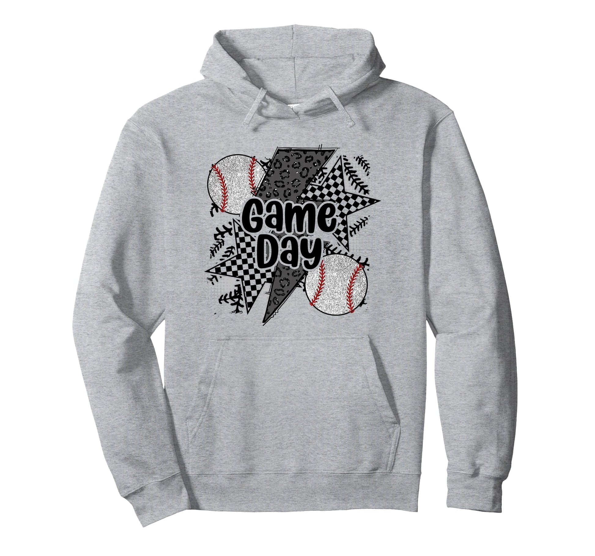 Game Day Baseball Checkered Baseball Hoodie - Novelty Apparel Men Women - T-Shirt, Sweatshirt, Hoodie