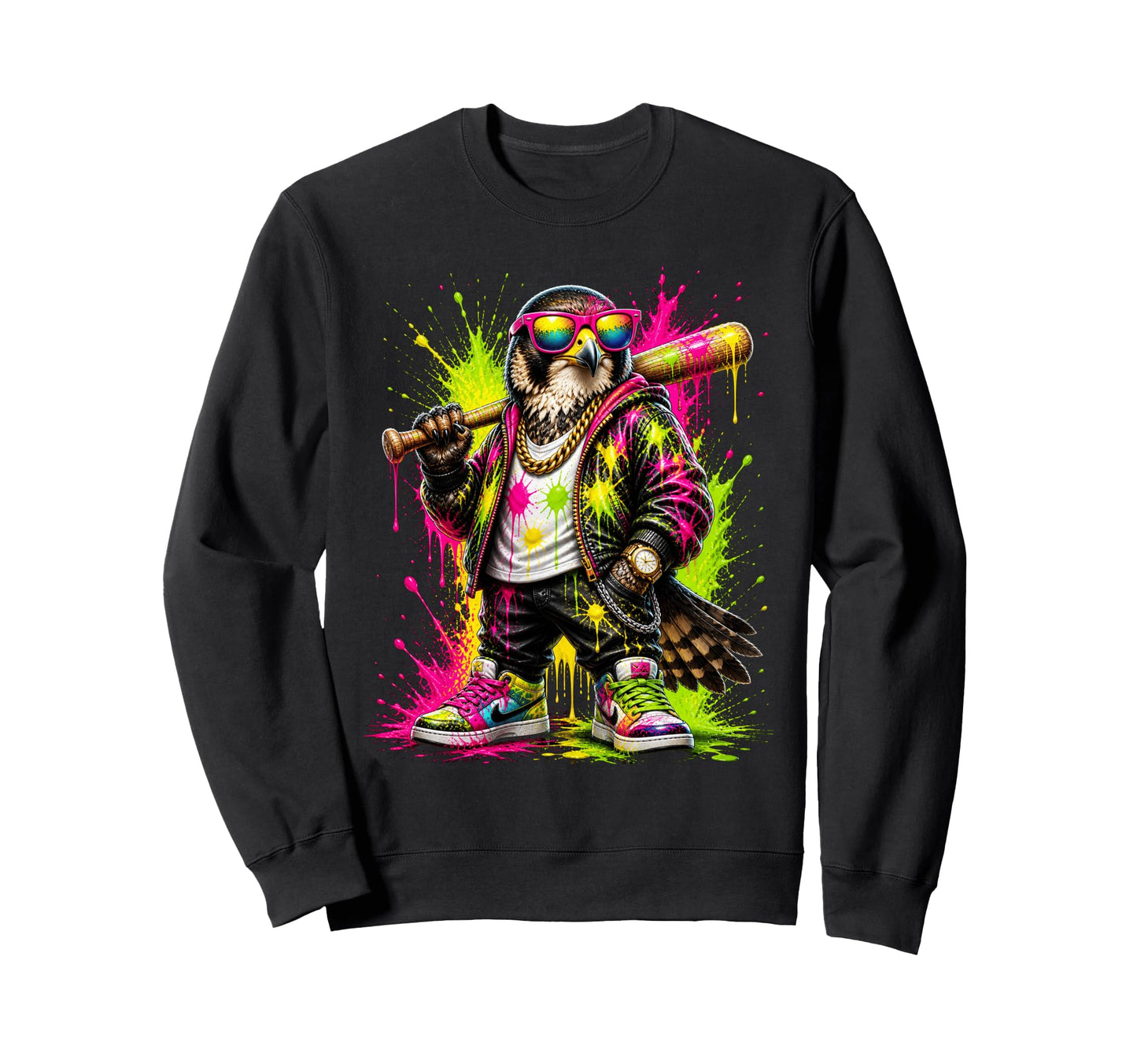 Falcon Baseball Drip Funny Animal Sweatshirt - Streetwear Style Unisex - T-Shirt, Sweatshirt, Hoodie
