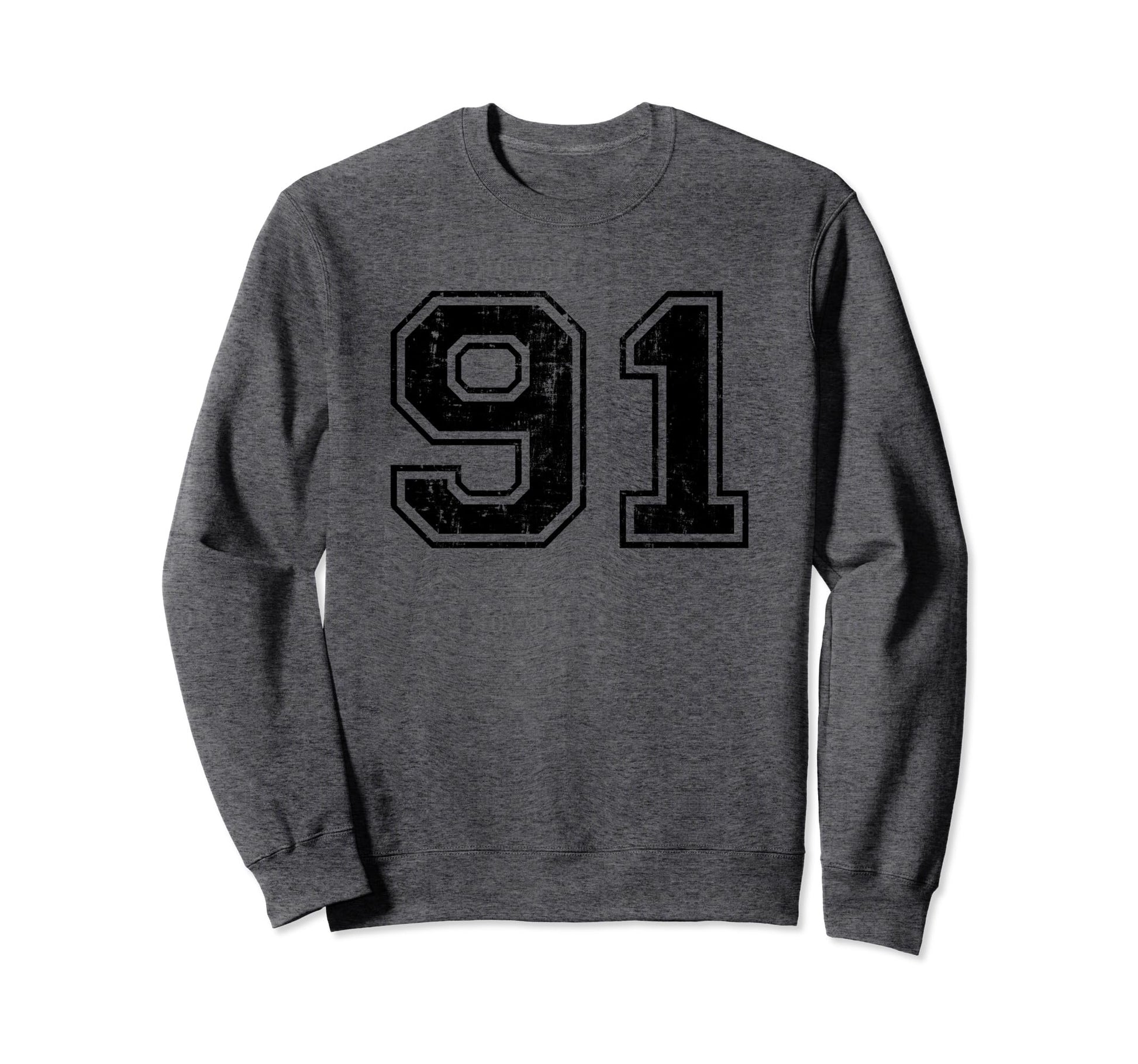 Number 91 Varsity Distressed Sport Sweatshirt - Trendy Graphic Men Women - T-Shirt, Sweatshirt, Hoodie