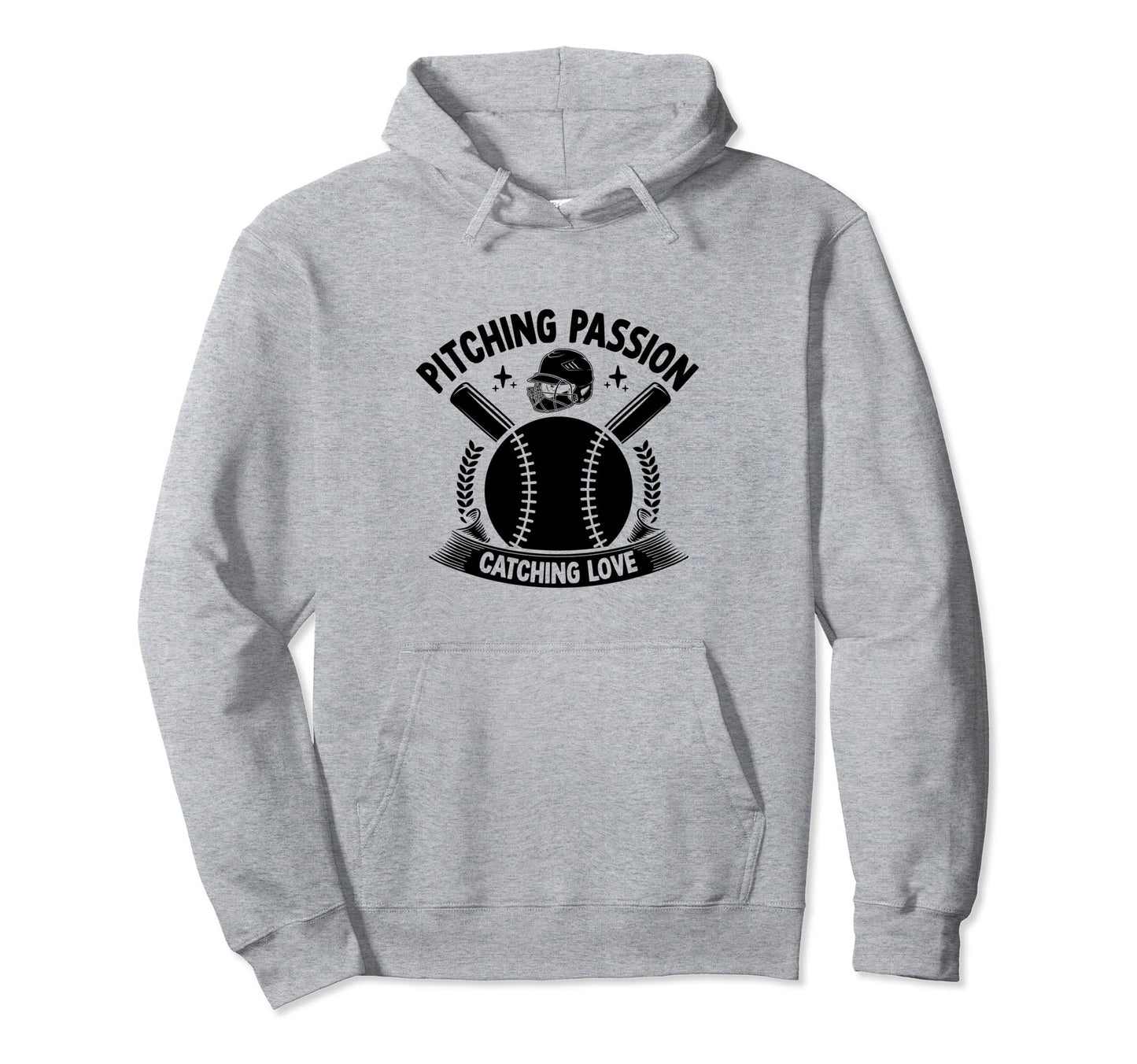 Pitching Passion Catching Love Baseball Hoodie - Trendy Graphic Unisex - T-Shirt, Sweatshirt, Hoodie