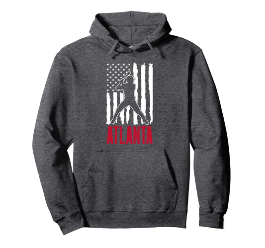 Atlanta American Flag Distressed Hoodie - Novelty Apparel for Adults - T-Shirt, Sweatshirt, Hoodie