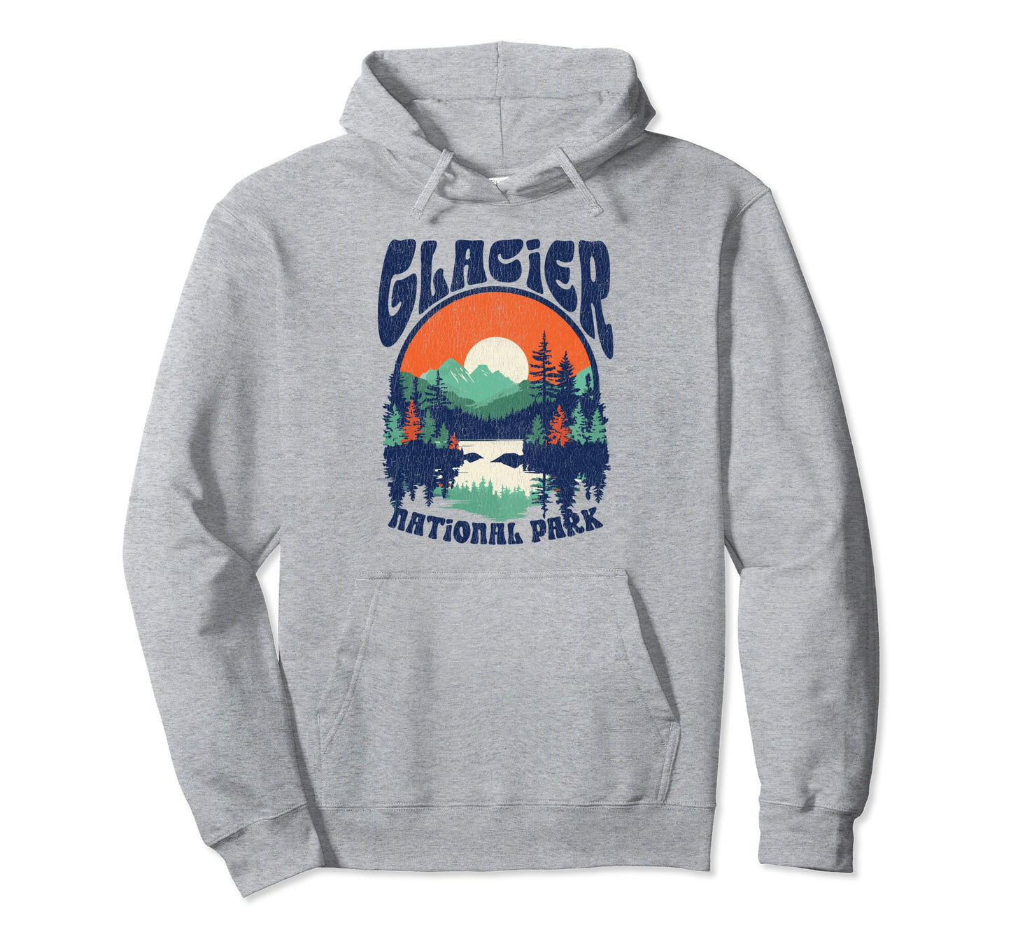 Distressed Glacier National Park 80S Hoodie - Graphic Print Men Women - T-Shirt, Sweatshirt, Hoodie