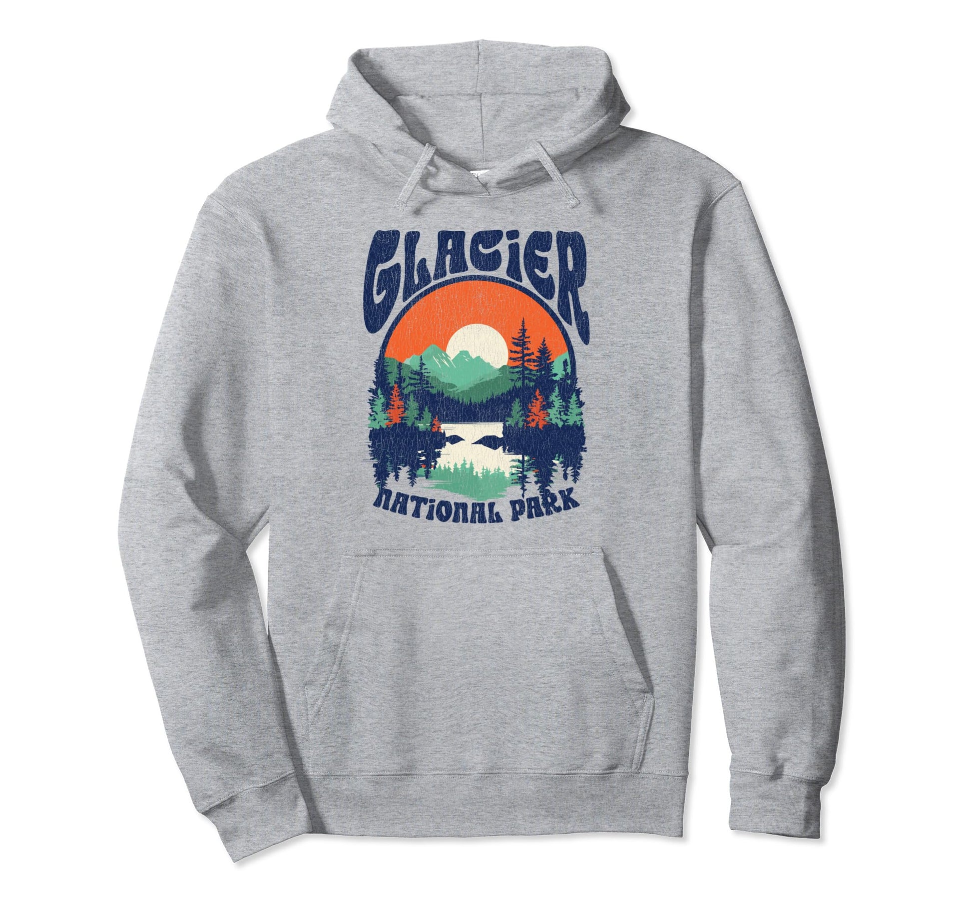 Distressed Glacier National Park 80S Hoodie - Graphic Print Men Women - T-Shirt, Sweatshirt, Hoodie