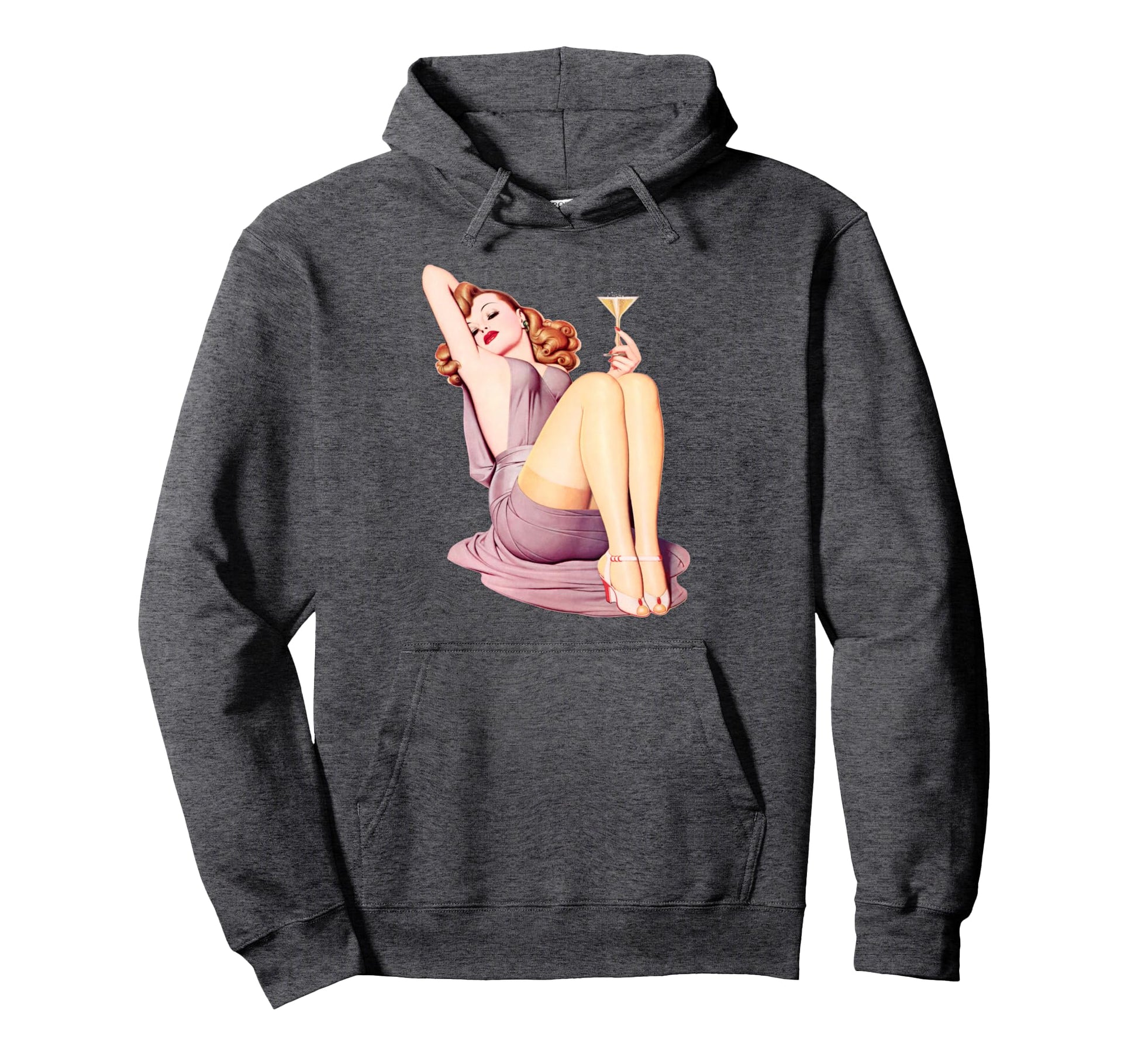Ginger Redhead Pin Up Martini Drinking Hoodie - Unique Graphic Men Women - T-Shirt, Sweatshirt, Hoodie