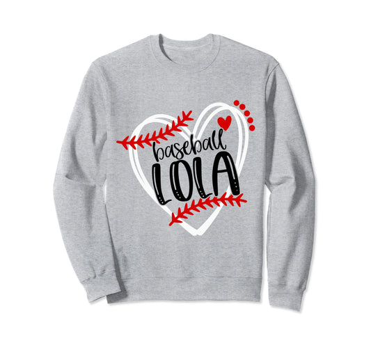Baseball Lola Distressed Heart Sweatshirt - Casual Everyday Wear Unisex - T-Shirt, Sweatshirt, Hoodie