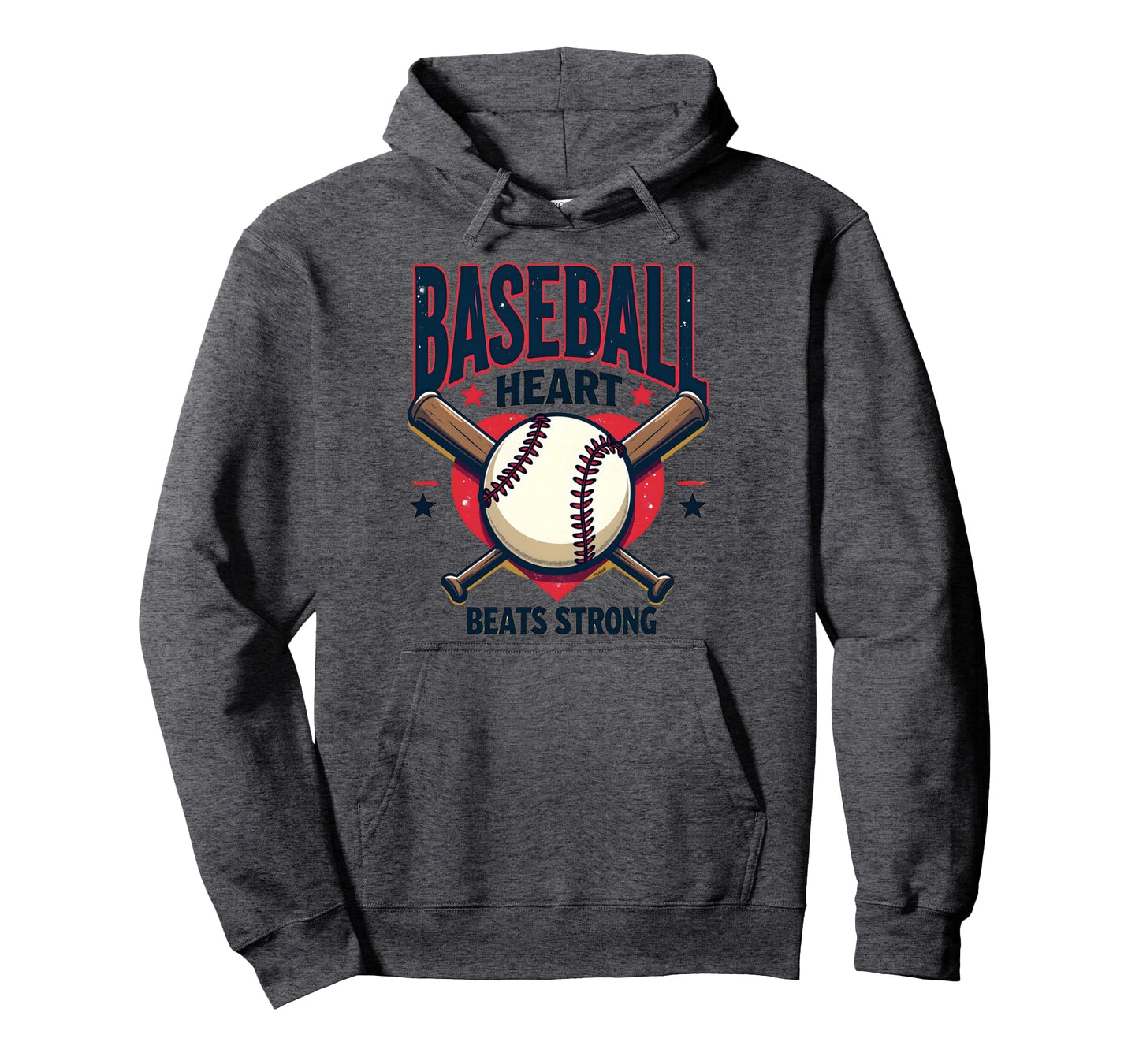 Baseball Heart Beats Strong Baseball Hoodie - Trendy Graphic Men Women - T-Shirt, Sweatshirt, Hoodie