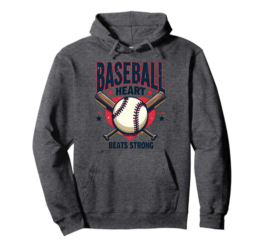 Baseball Heart Beats Strong Baseball Hoodie - Trendy Graphic Men Women - T-Shirt, Sweatshirt, Hoodie