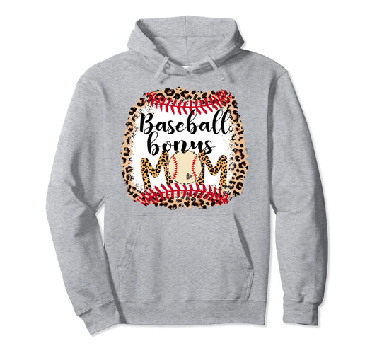 Baseball Bonus Mom Bleached Mom Life Hoodie - Graphic Print for Adults - T-Shirt, Sweatshirt, Hoodie