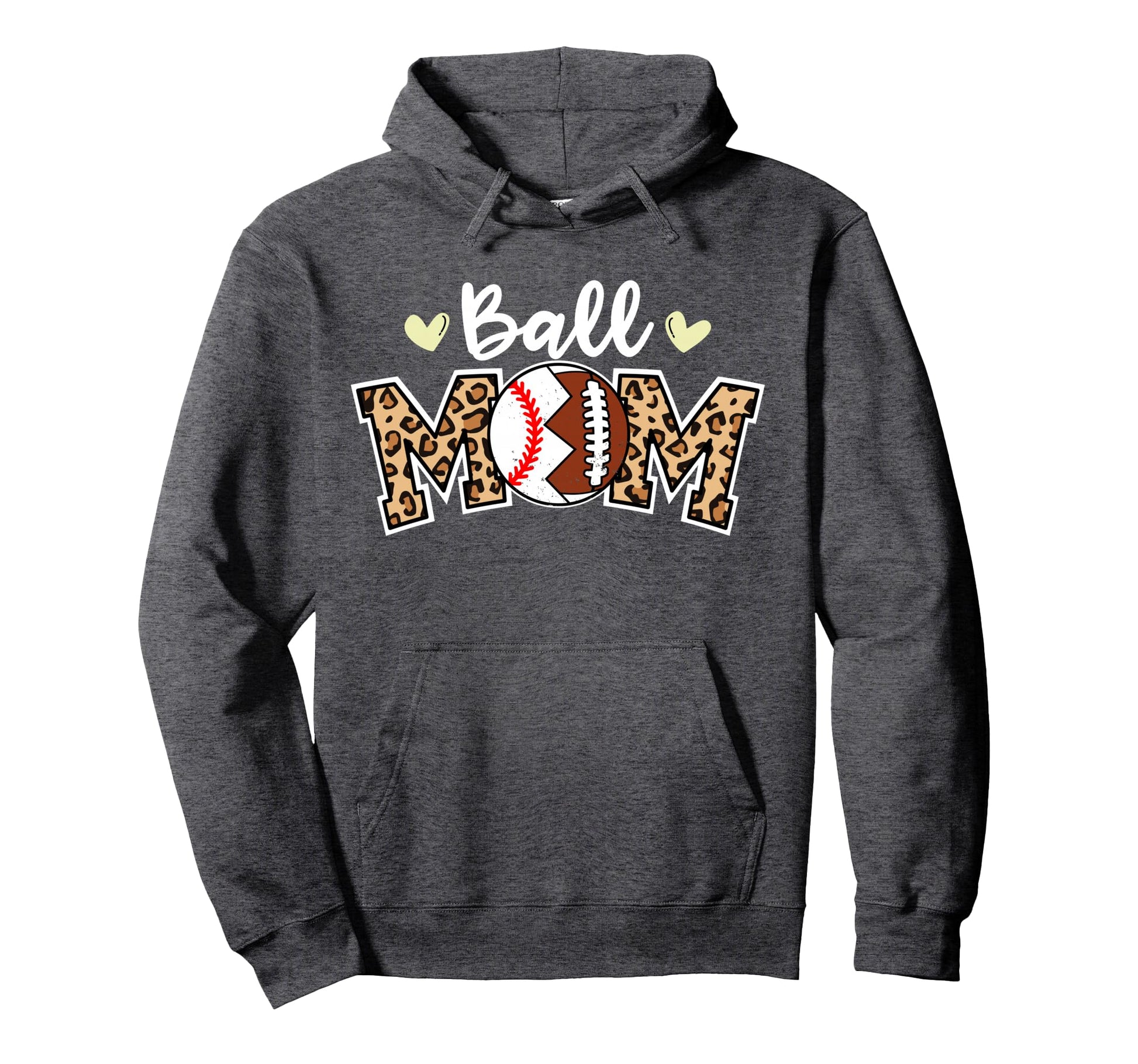 Ball Mom Leopard Funny Football Baseball Hoodie - Graphic Print for Adults - T-Shirt, Sweatshirt, Hoodie