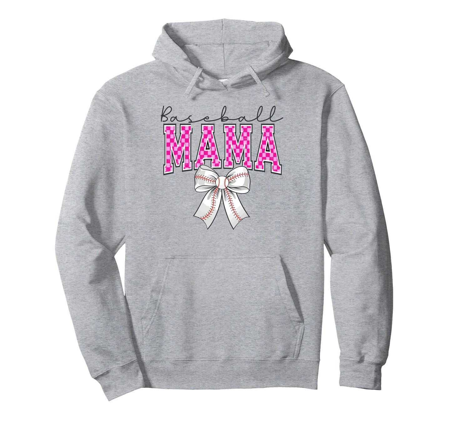 Baseball Mom Coquette Bow Checkered Mama Hoodie - Graphic Print Men Women - T-Shirt, Sweatshirt, Hoodie