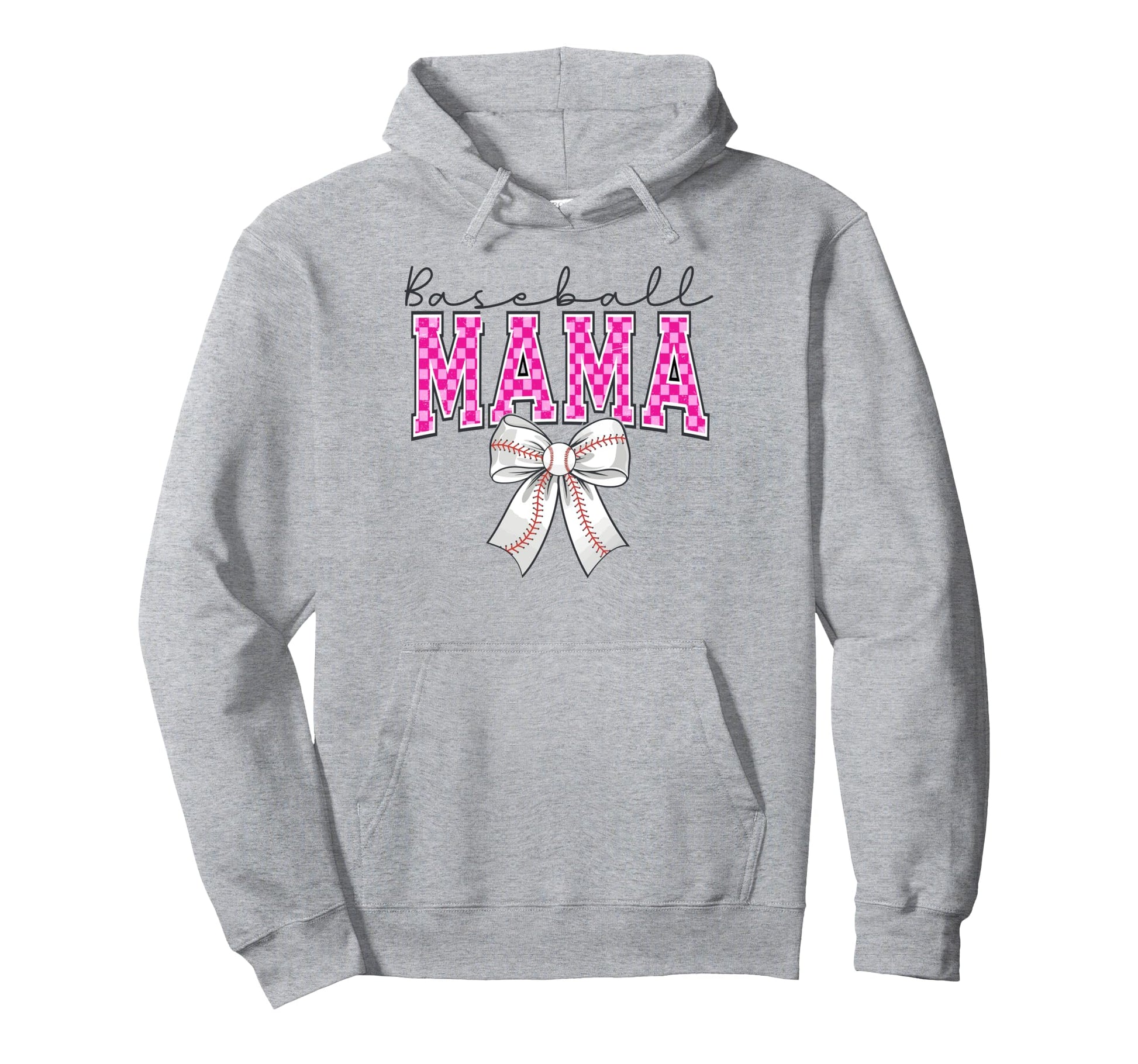 Baseball Mom Coquette Bow Checkered Mama Hoodie - Graphic Print Men Women - T-Shirt, Sweatshirt, Hoodie
