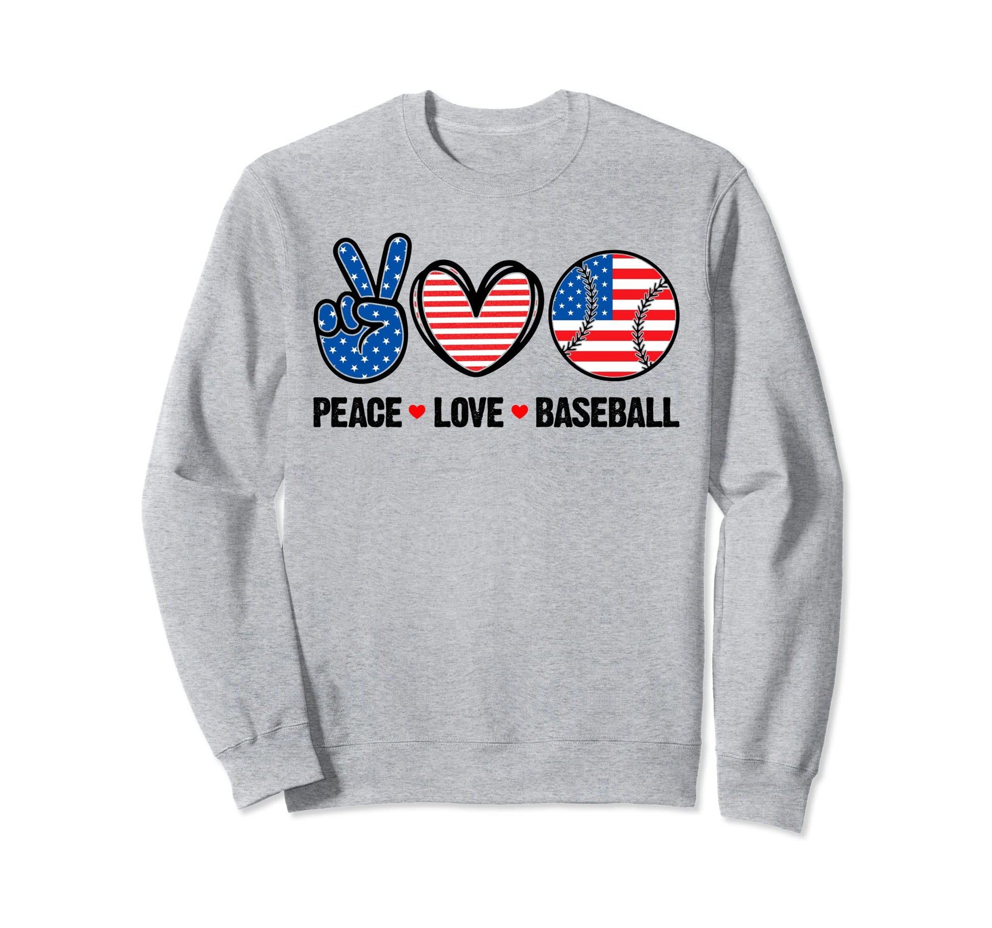 Peace Love Baseball American Flag Sweatshirt - Minimalist Print Unisex - T-Shirt, Sweatshirt, Hoodie