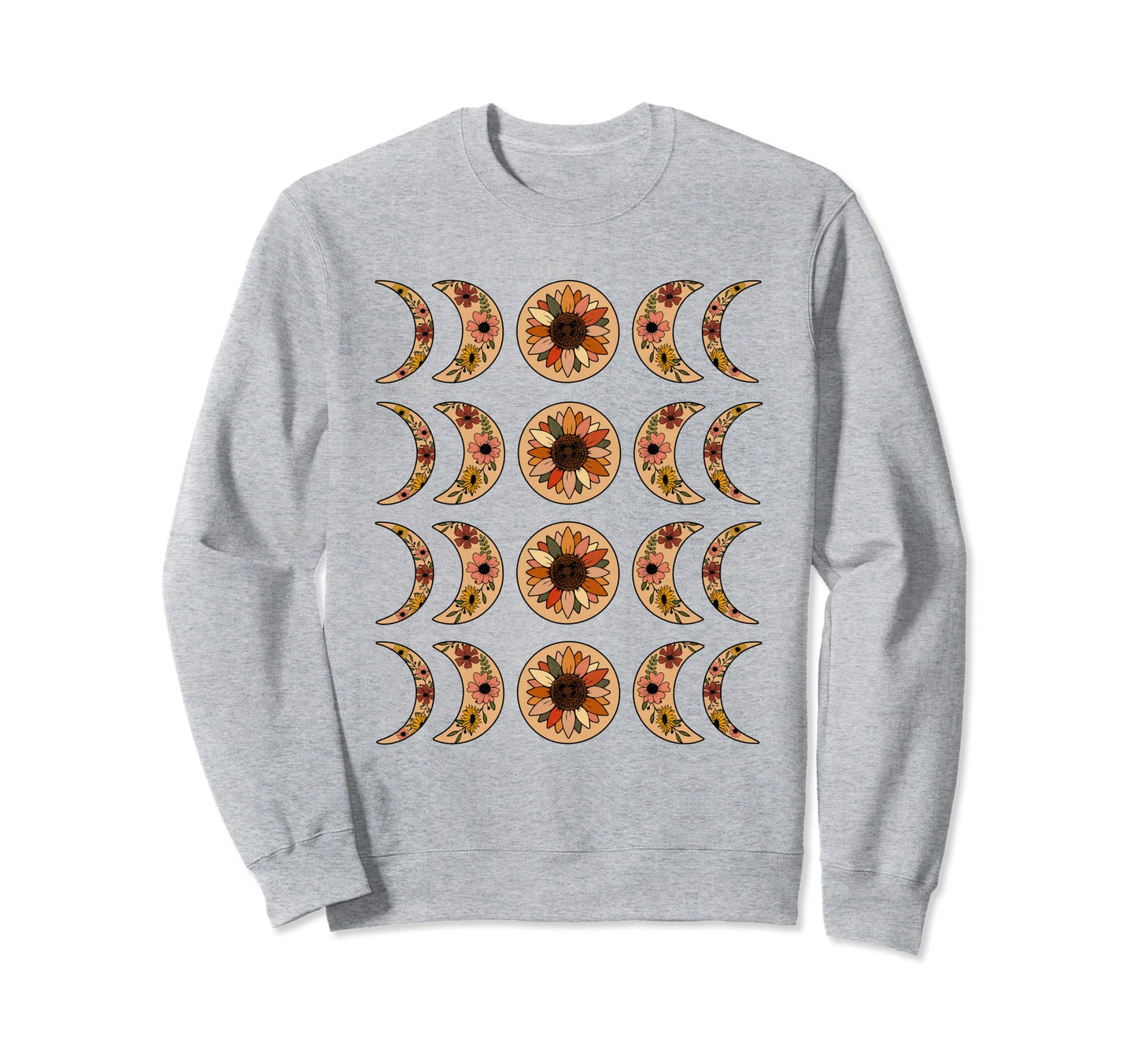 Floral Moon Phase Pattern Moon Sweatshirt - Novelty Apparel for Adults - T-Shirt, Sweatshirt, Hoodie