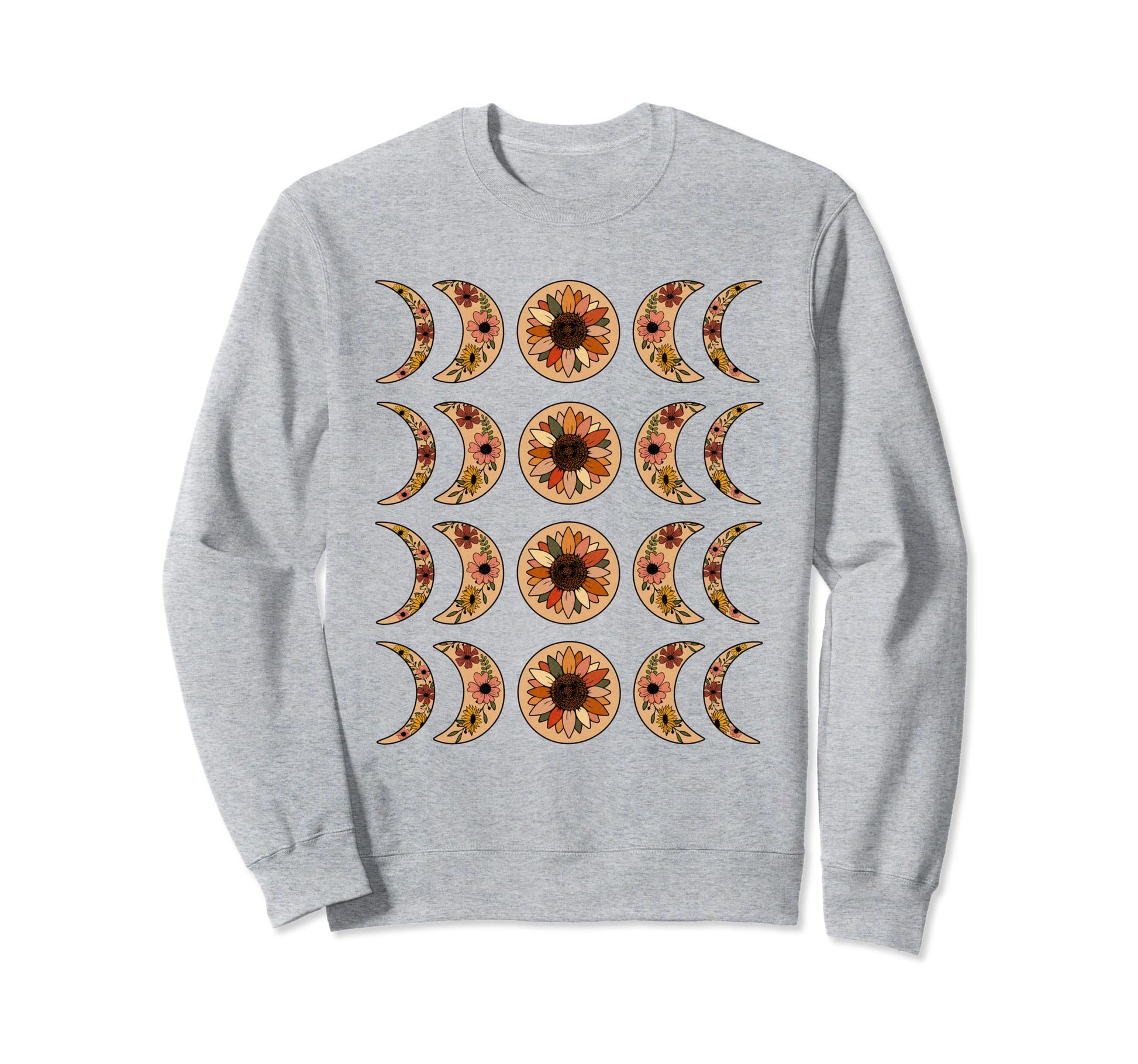 Floral Moon Phase Pattern Moon Sweatshirt - Novelty Apparel for Adults - T-Shirt, Sweatshirt, Hoodie