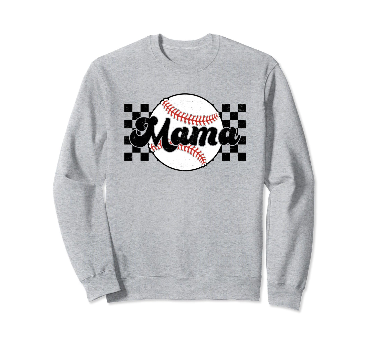 Checkered Baseball Mama Fun Sweatshirt - Streetwear Style for Adults - T-Shirt, Sweatshirt, Hoodie