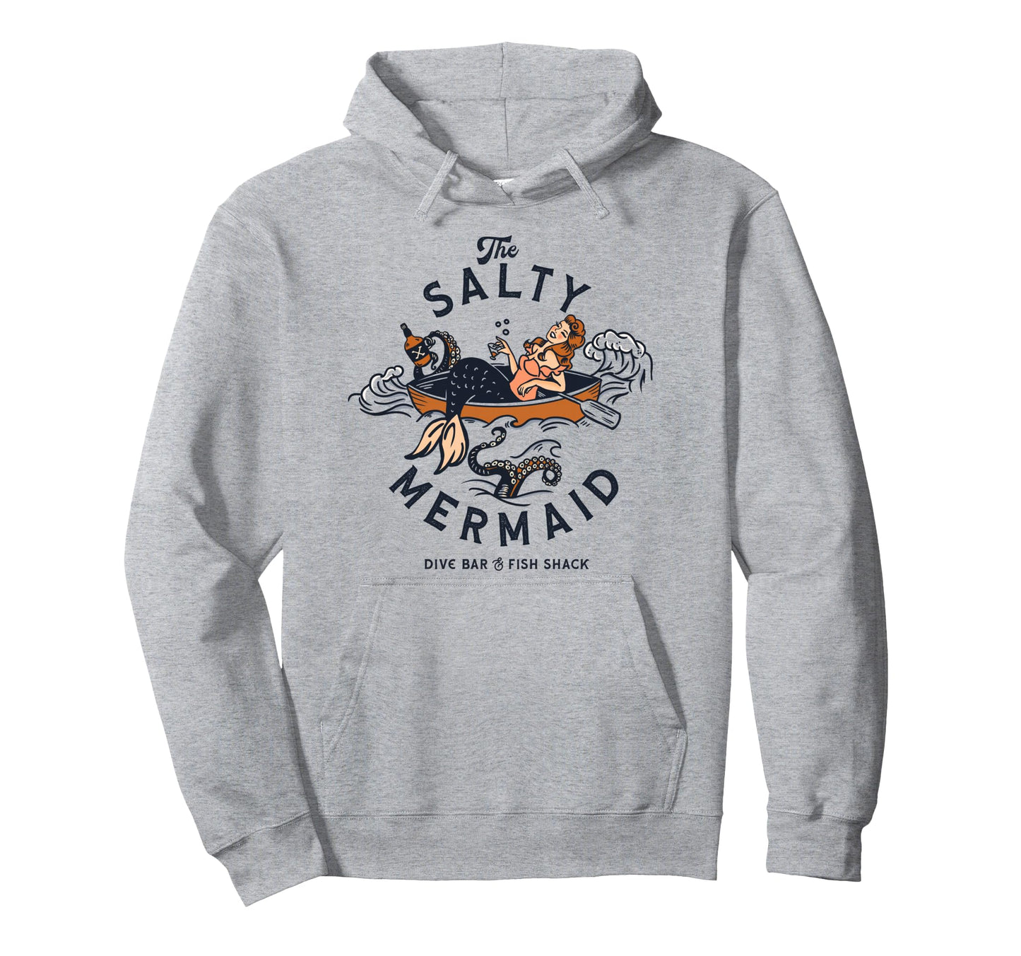 Mermaid Dive Bar Salty Fish Shack Pinup Art Hoodie - Trendy Graphic Unisex - T-Shirt, Sweatshirt, Hoodie