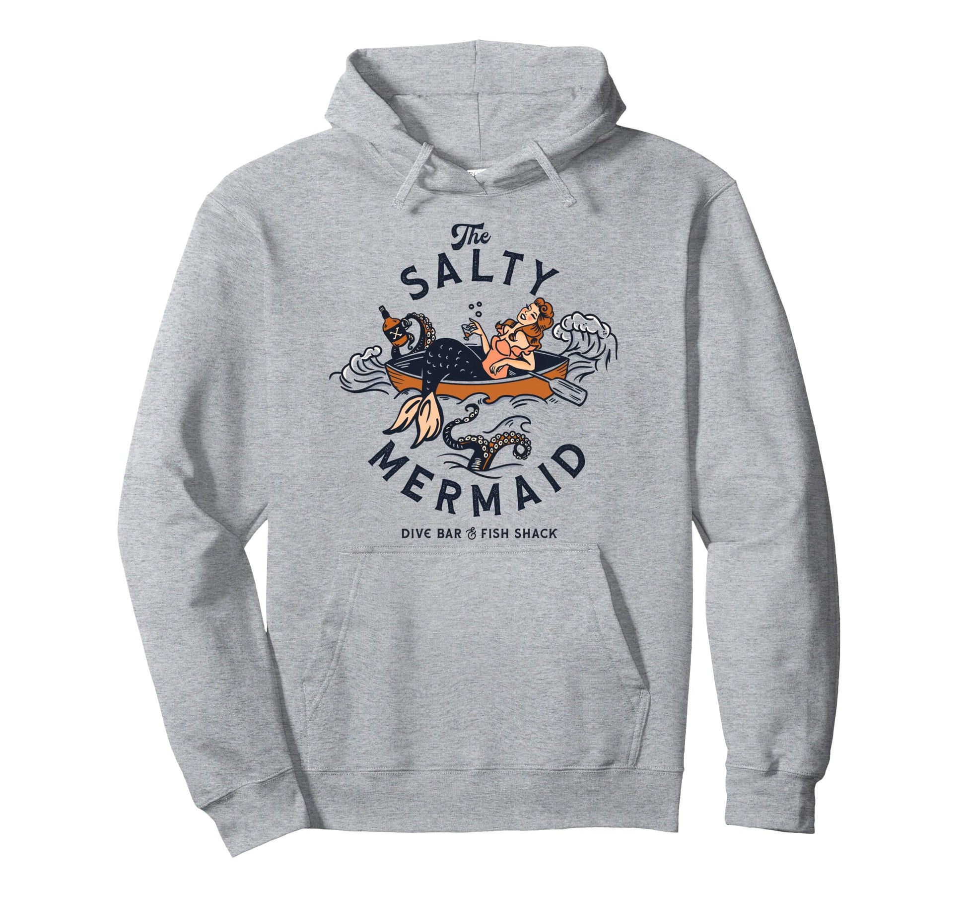 Mermaid Dive Bar Salty Fish Shack Pinup Art Hoodie - Trendy Graphic Unisex - T-Shirt, Sweatshirt, Hoodie