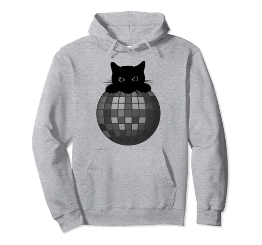 Aesthetic Disco Ball Gothic Black Cat Disco Hoodie - Unique Graphic Unisex - T-Shirt, Sweatshirt, Hoodie